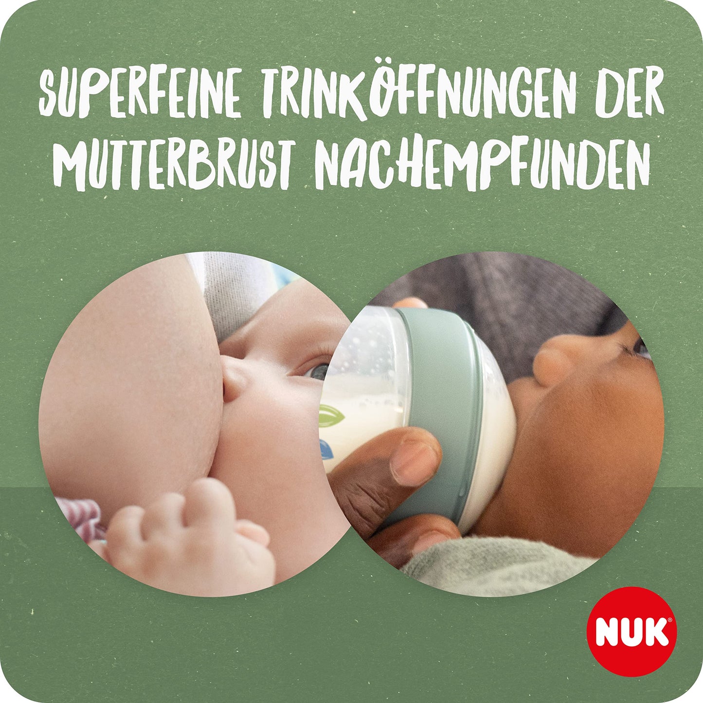 NUK for Nature Babyflaschen | mittelgroßer Trinksauger | 260 ml | Der Mutterbrust nachempfundener Anti-Colic Trinksauger ( Silikon) | Temperature Control | Nachhaltige Materialien | Grün