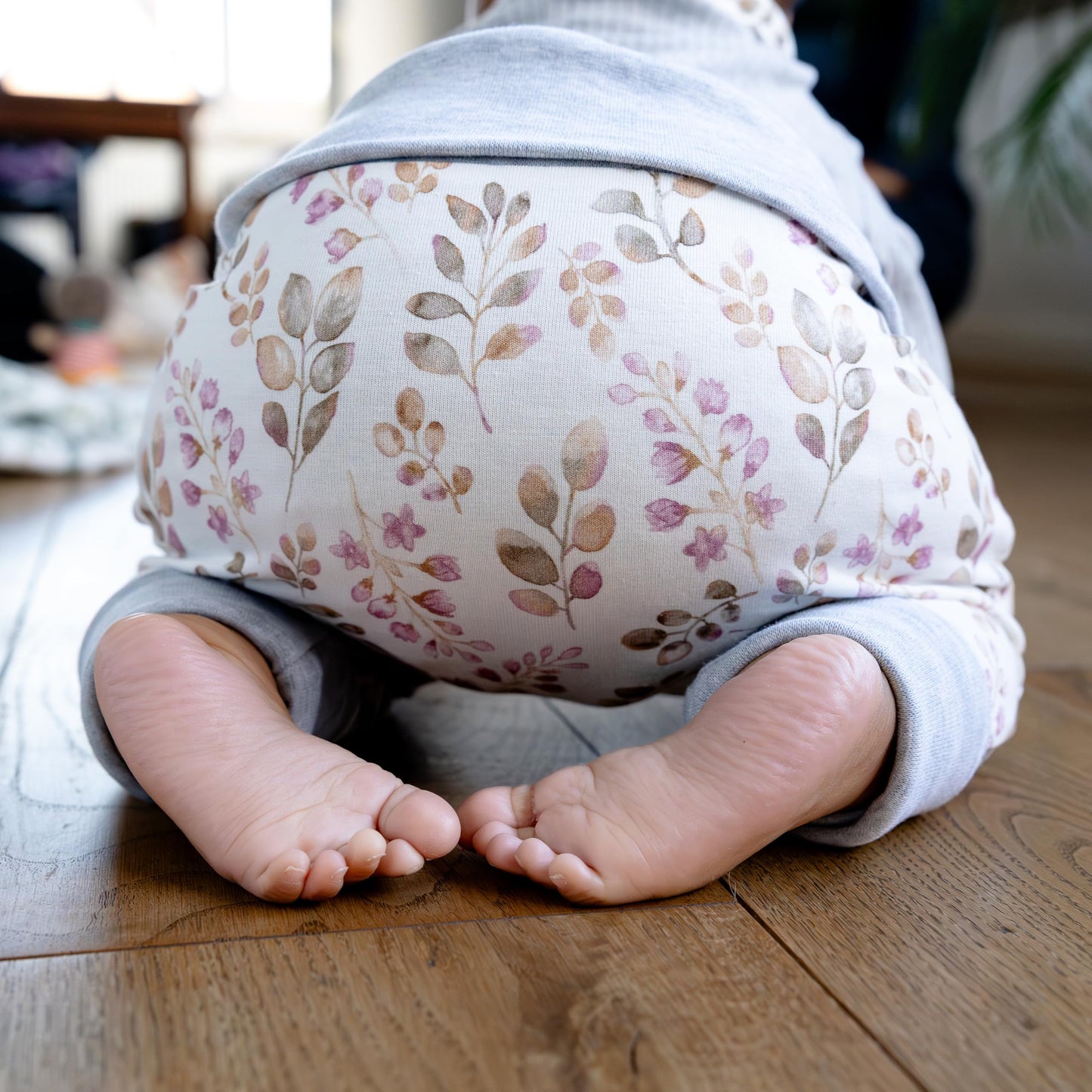 Baby Baggy Trousers, Girls' Handmade Cotton Jersey Grow Trousers, Sizes 50-74, 68-86, 92-104 (Wild Flowers, 50-74)