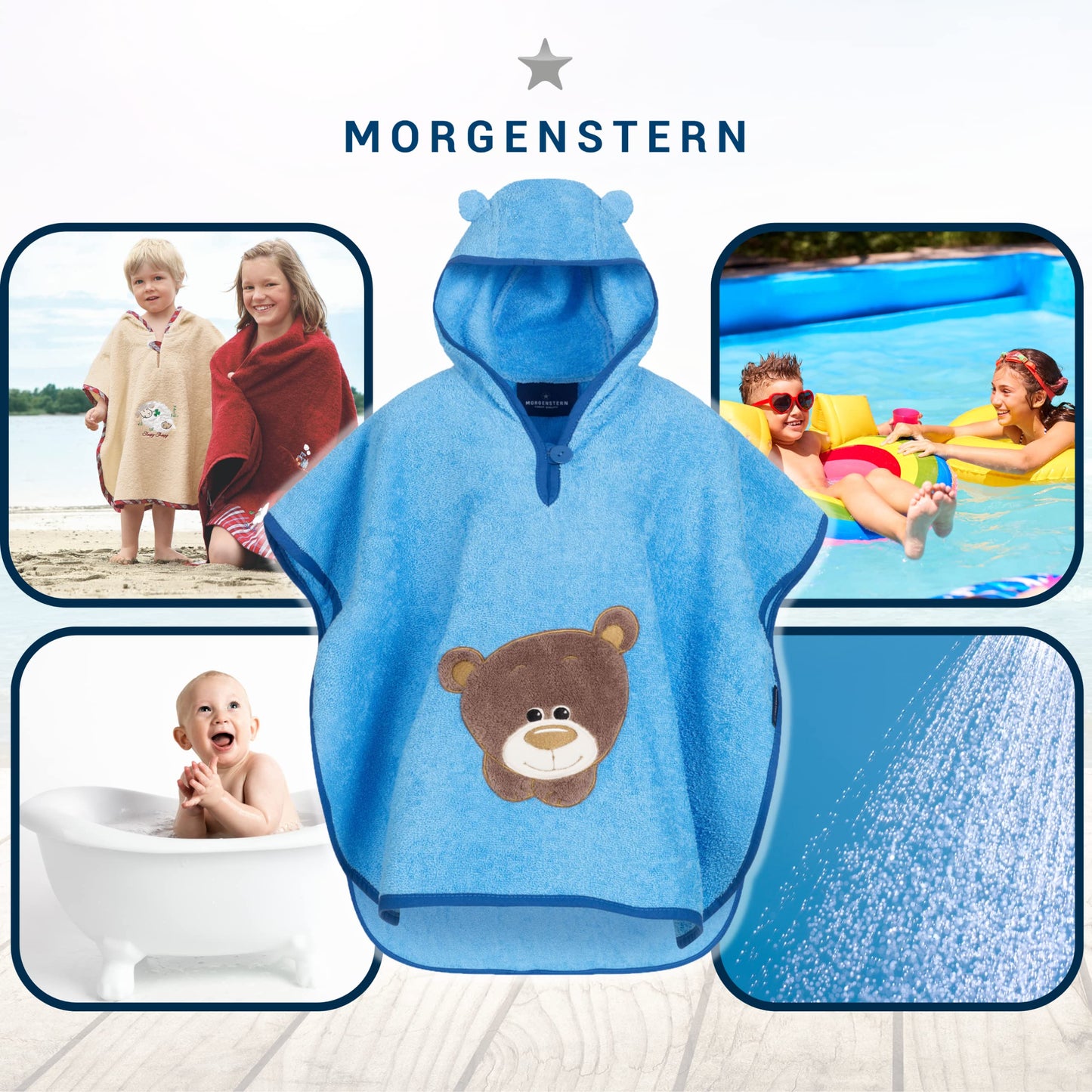 Morgenstern Bath Poncho Children's Baby Girls Boys 100% Cotton Oeko-Tex Baby Bath Towel Hooded Towel Bathrobe Terry Cloth