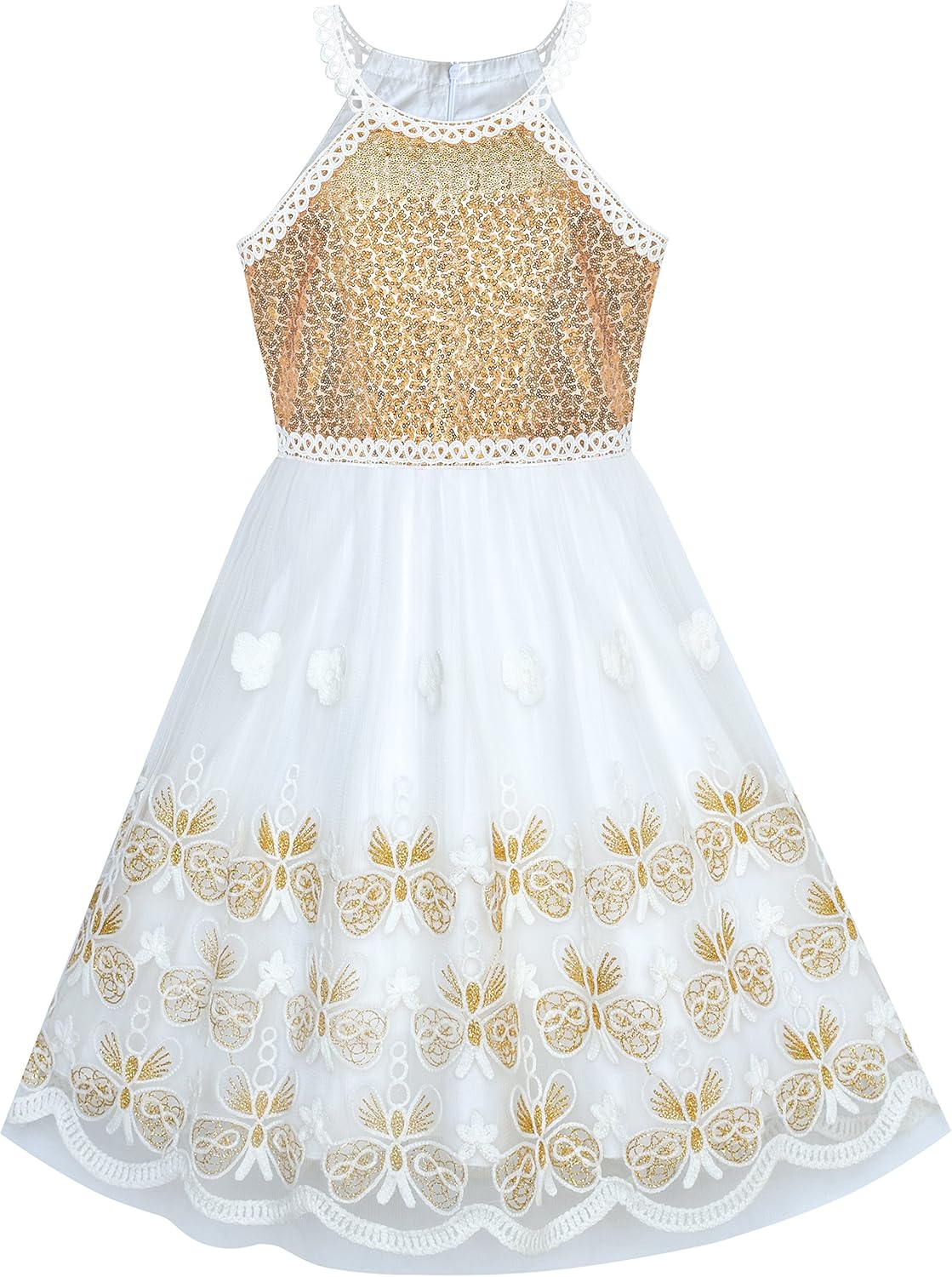Sunny Fashion Mädchen Kleid Türkis Schmetterling Gestickt Halfter Kleid Party Gr. 104-146