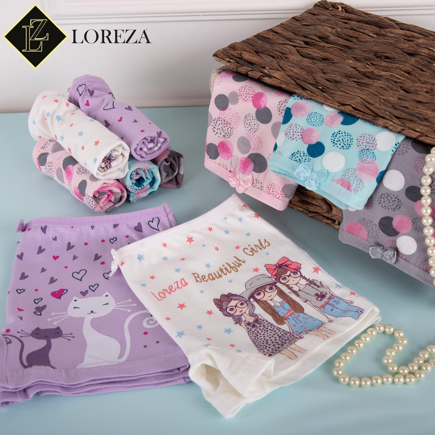 LOREZA ® 10er Pack Mädchen Pantys Boxershorts Unterwäsche aus Baumwolle - Gr. 92-170