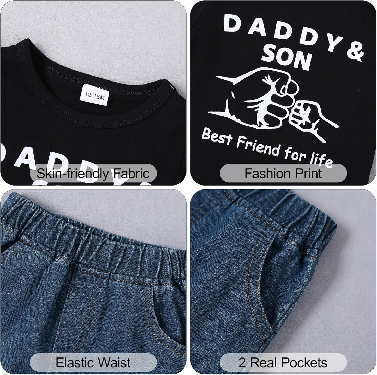 SOLOYEE Baby Boys Outfits Clothing Sets Toddler Clothing Boy 1-5 Years Letter Pattern Long Sleeves with Hood Sweatshirt and Baby Jeans Boy 2-Piece Set