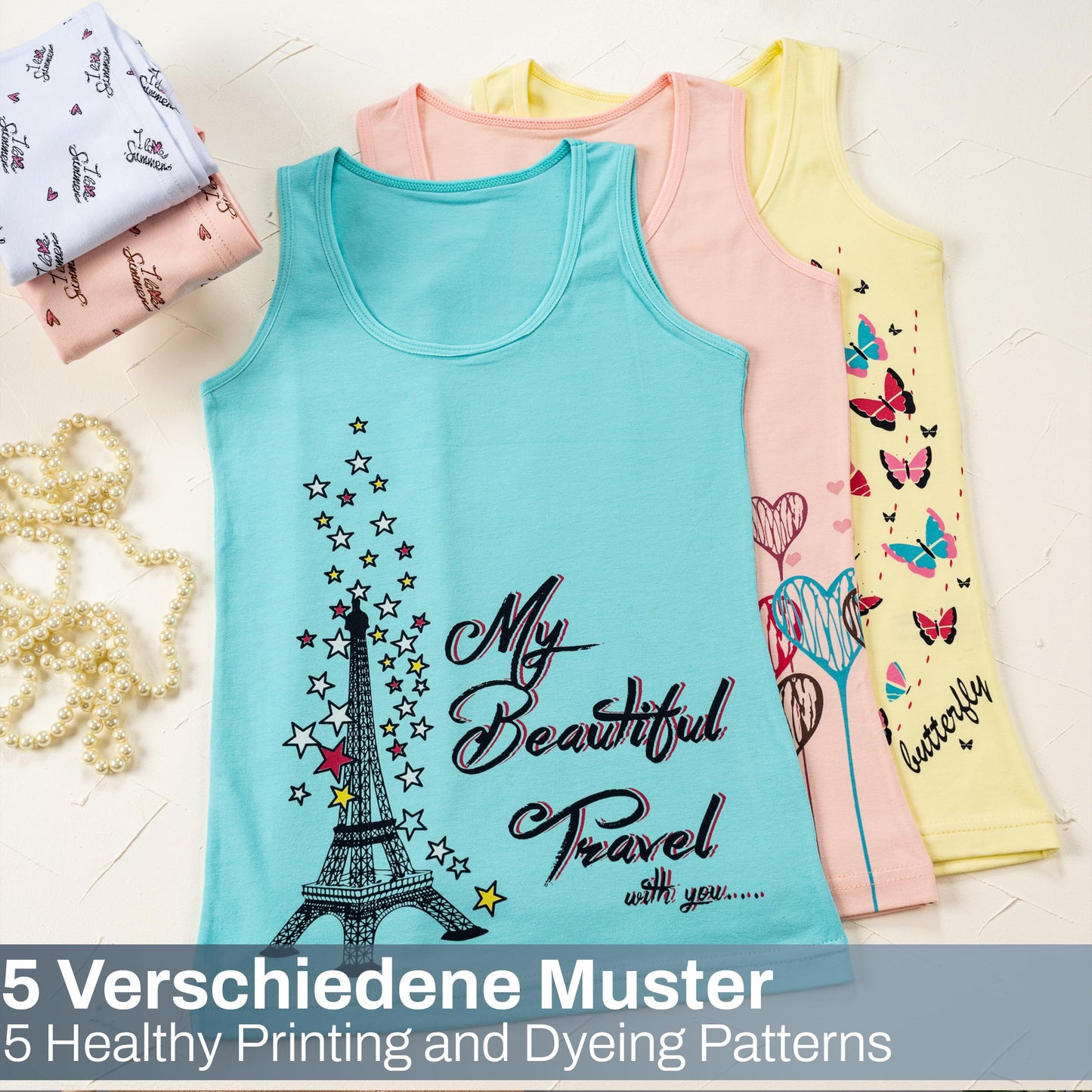 LOREZA ® 5 girls' cotton undershirts tank tops - sizes 92-170