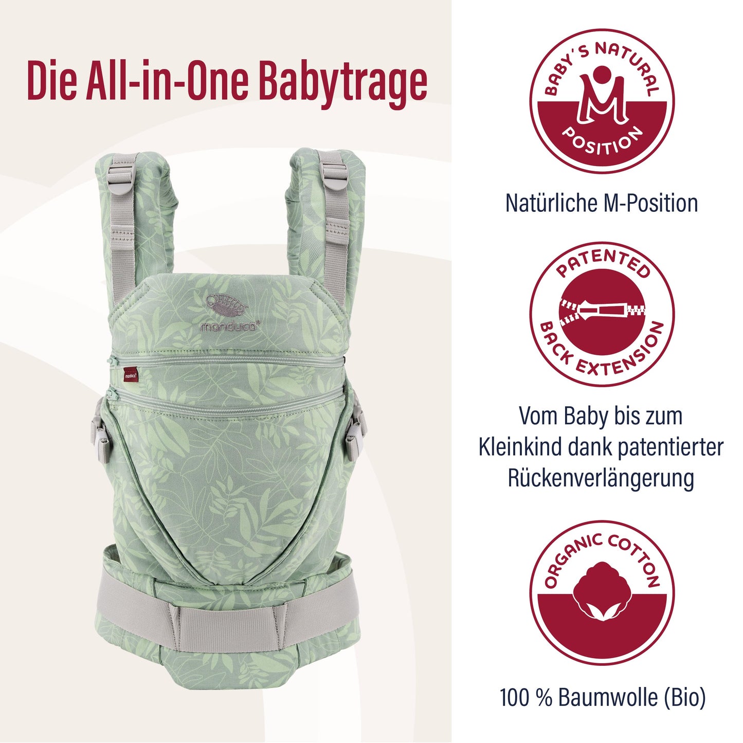 manduca XT Babytrage - Verstellbarer Sitz, der mitwächst - Vom Neugeborenen bis zum Kleinkind - Babytrage aus Bio-Baumwolle mit 3 Tragemöglichkeiten