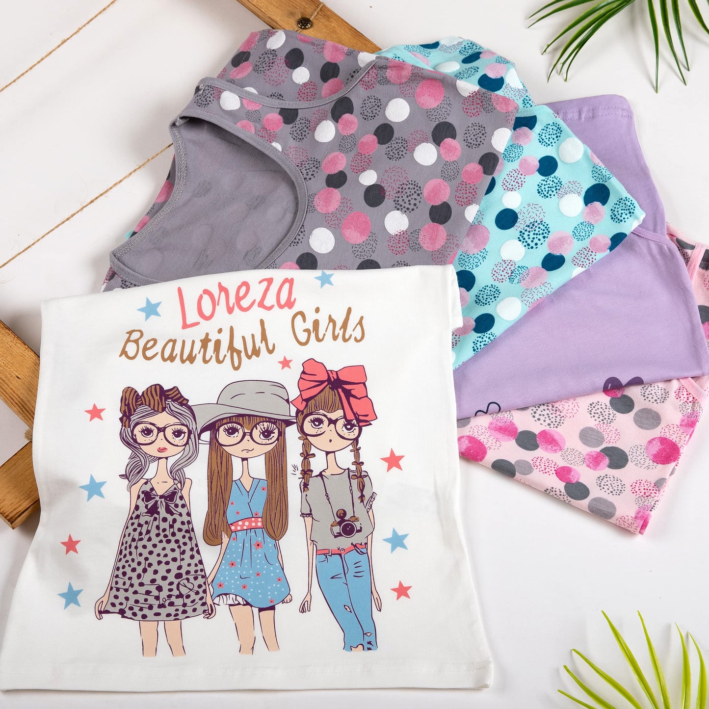 LOREZA ® 5 girls' cotton undershirts tank tops - sizes 92-170