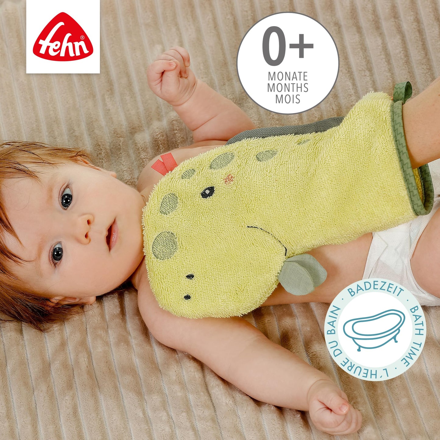 Fehn Waschlappen Lama - Waschhandschuh mit Tiermotiv - Badewannenspielzeug für fröhlichen Badespaß - Babywaschlappen für die Badewanne - weicher Handtuchfrottee für Babys und Kinder ab 0+ Monaten