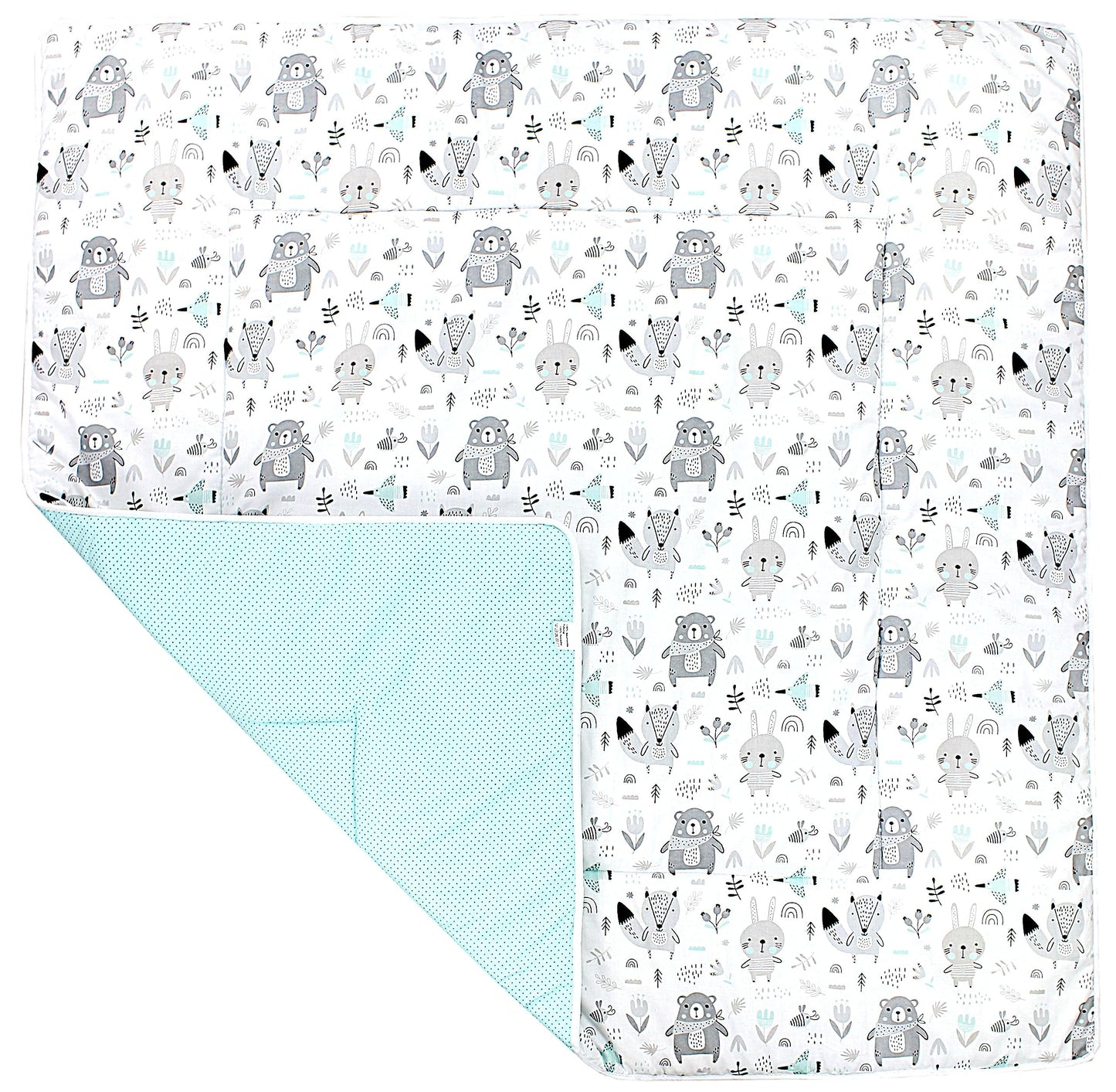 TupTam Krabbeldecke für Baby 120x120 cm - Gepolsterte Spieldecke Baby Baumwolle, XXL, OEKO-TEX, Weich & Hautfreundlich, Farbe: Wald/Beige