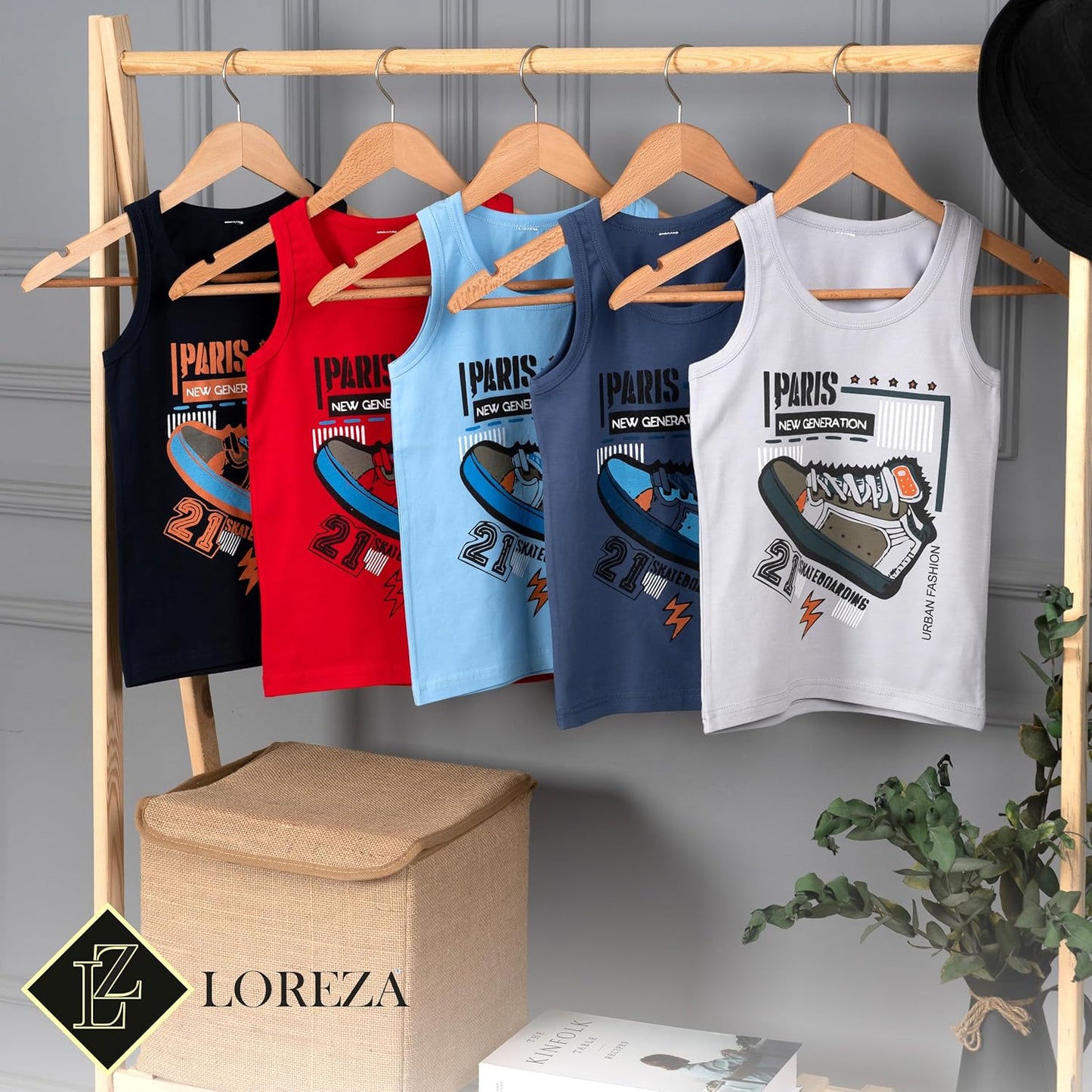 LOREZA ® 5 Pack Jungen Unterhemden aus Baumwolle Tank Top Unterwäsche Knaben