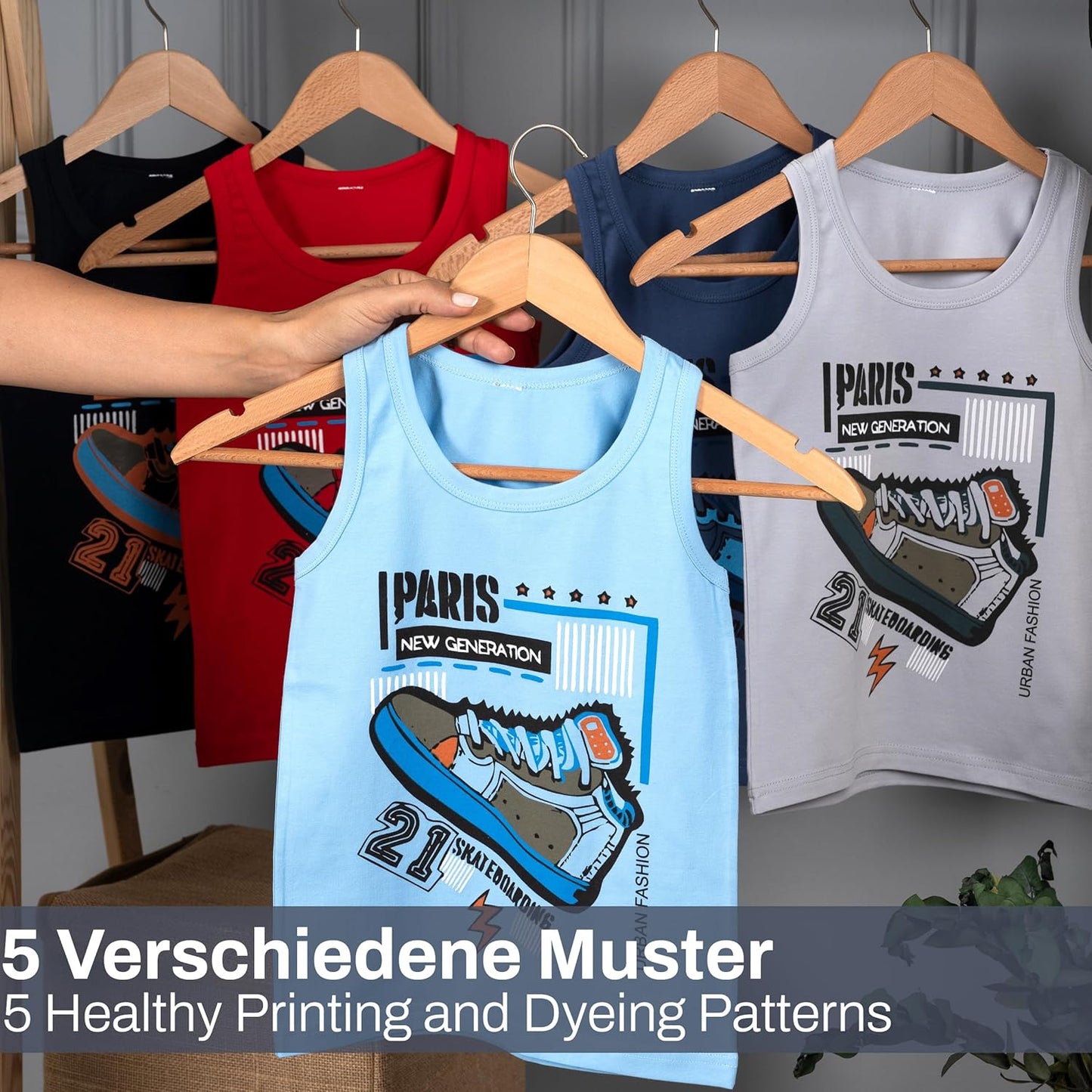 LOREZA ® 5 Pack Jungen Unterhemden aus Baumwolle Tank Top Unterwäsche Knaben
