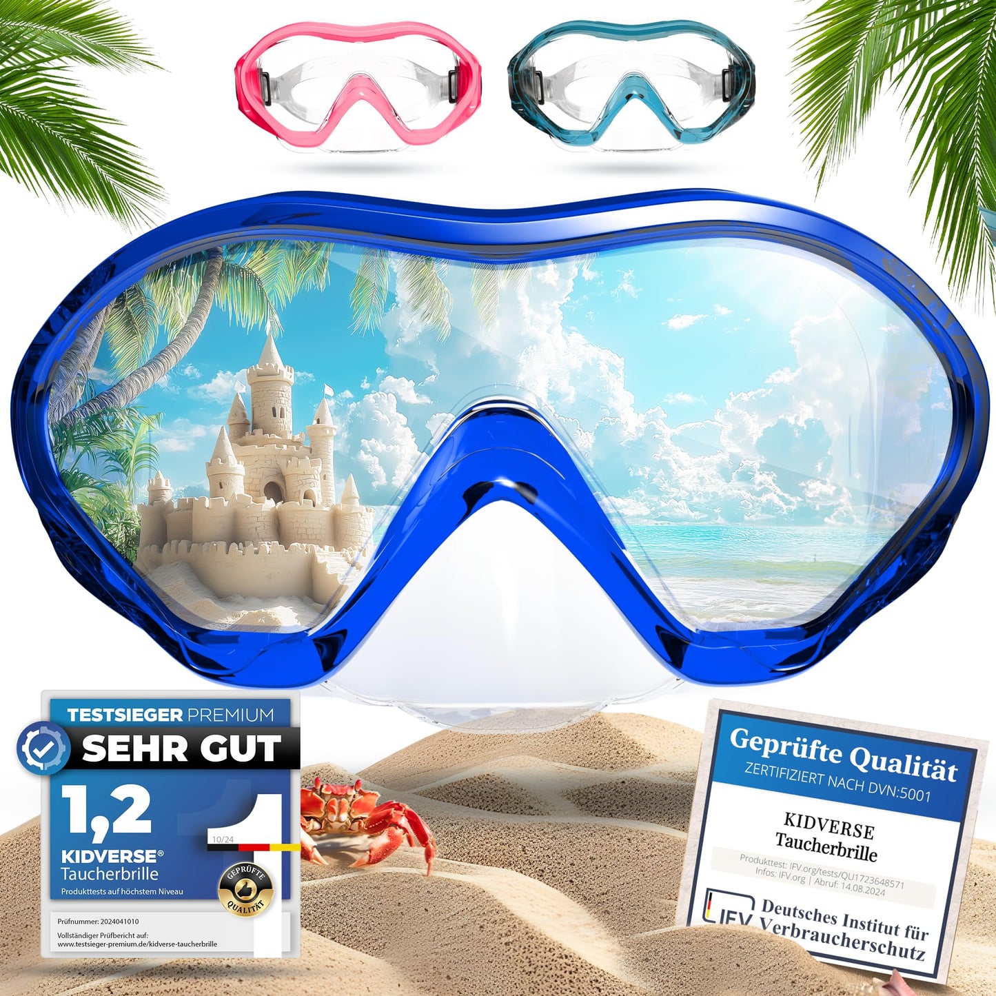 KIDVERSE Schnorchelset Kinder - Taucherbrille mit Schnorchel - Panorama Taucherbrille mit Nase - Kindertaucherbrille Alternative Schnorchelmaske