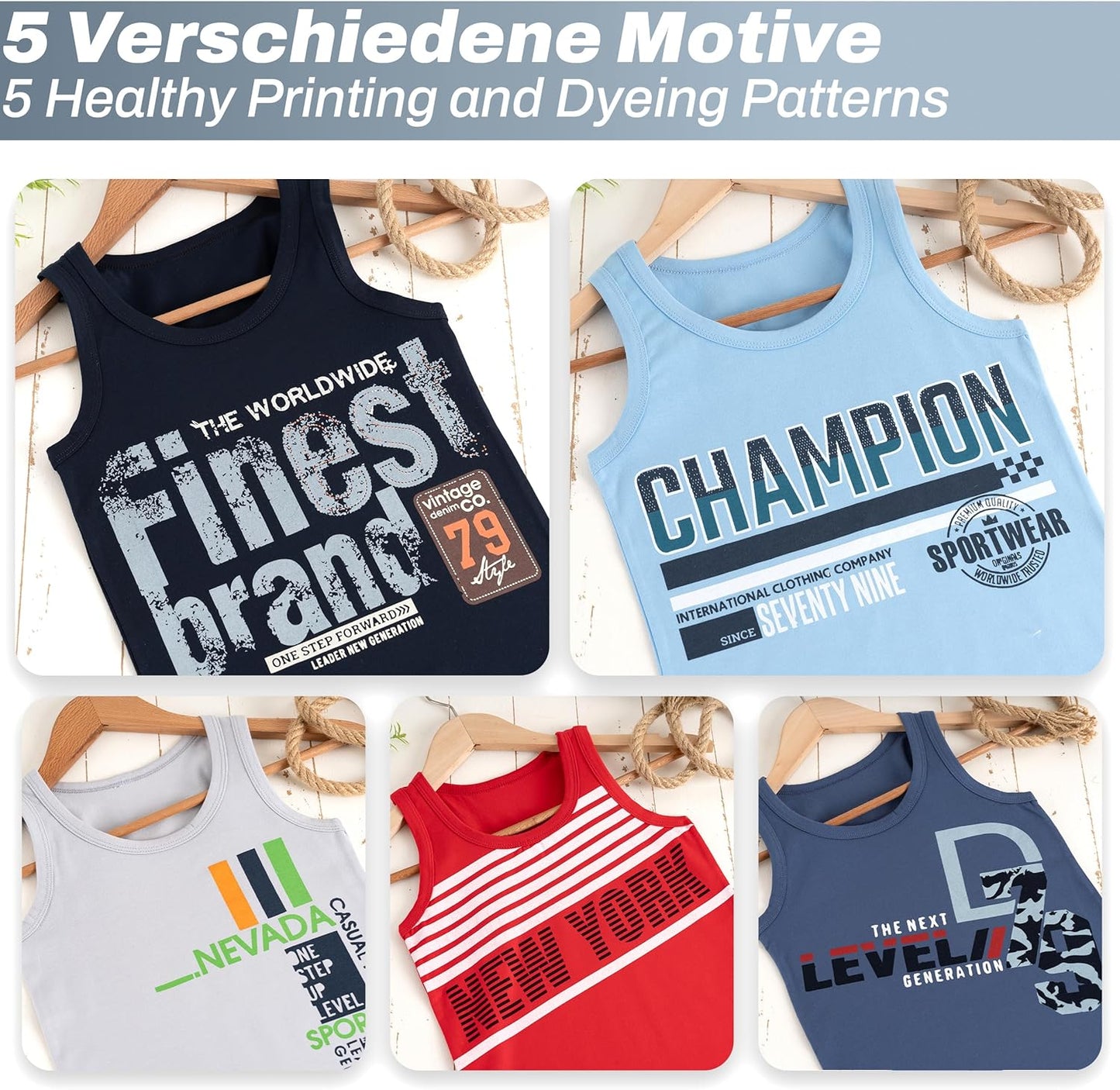 LOREZA ® 5 Pack Jungen Unterhemden aus Baumwolle Tank Top Unterwäsche Knaben
