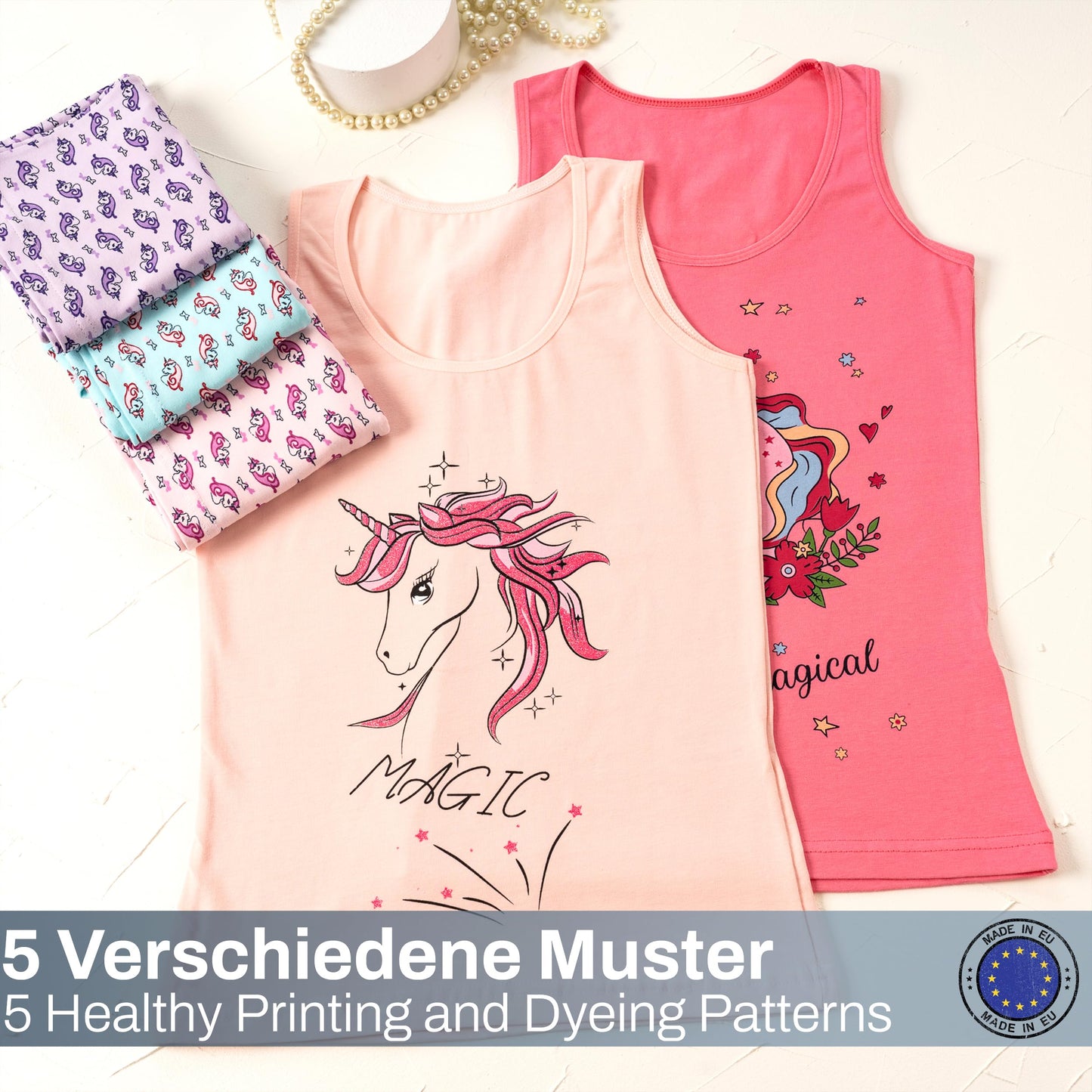 LOREZA ® 5 girls' cotton undershirts tank tops - sizes 92-170