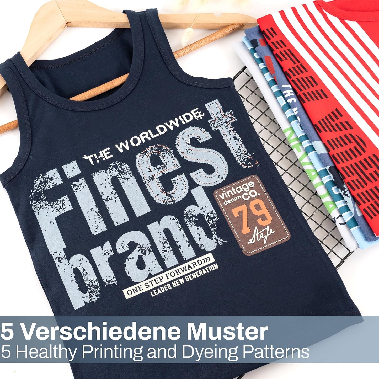 LOREZA ® 5 Pack Jungen Unterhemden aus Baumwolle Tank Top Unterwäsche Knaben
