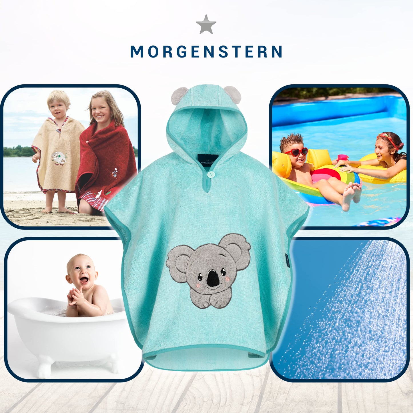 Morgenstern Bath Poncho Children's Baby Girls Boys 100% Cotton Oeko-Tex Baby Bath Towel Hooded Towel Bathrobe Terry Cloth
