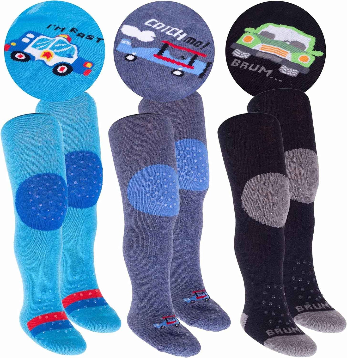 CiuchCiuch Crawling Tights 3 Pack - Three Pieces - Triple ABS - Non-Slip Material - For Children - Babies - Girls - Boys - 75% Cotton, 22% Polyester, 3% Elastane