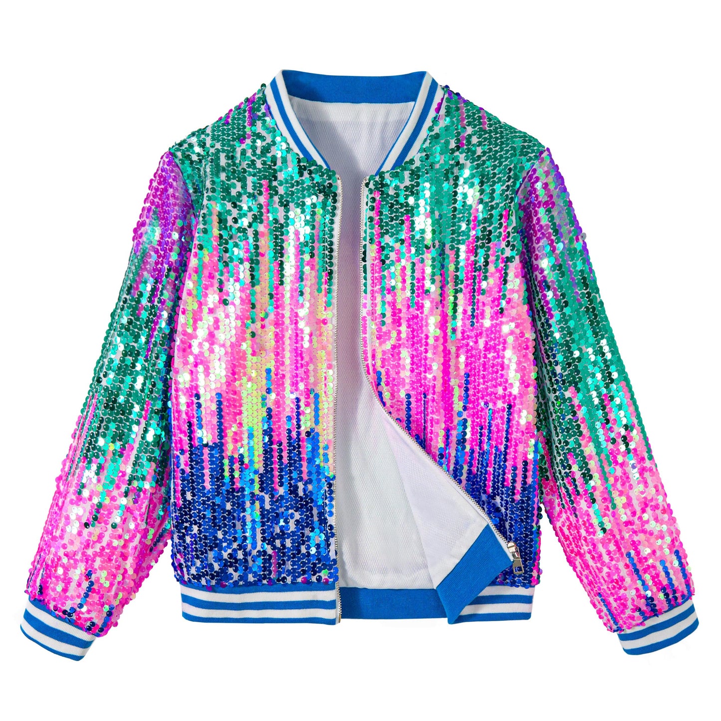 LOLANTA Girls Sequin Bomber Jacket with Pockets Zipper Long Sleeve Glitter Baseball Jackets for Kids 4-13 Years