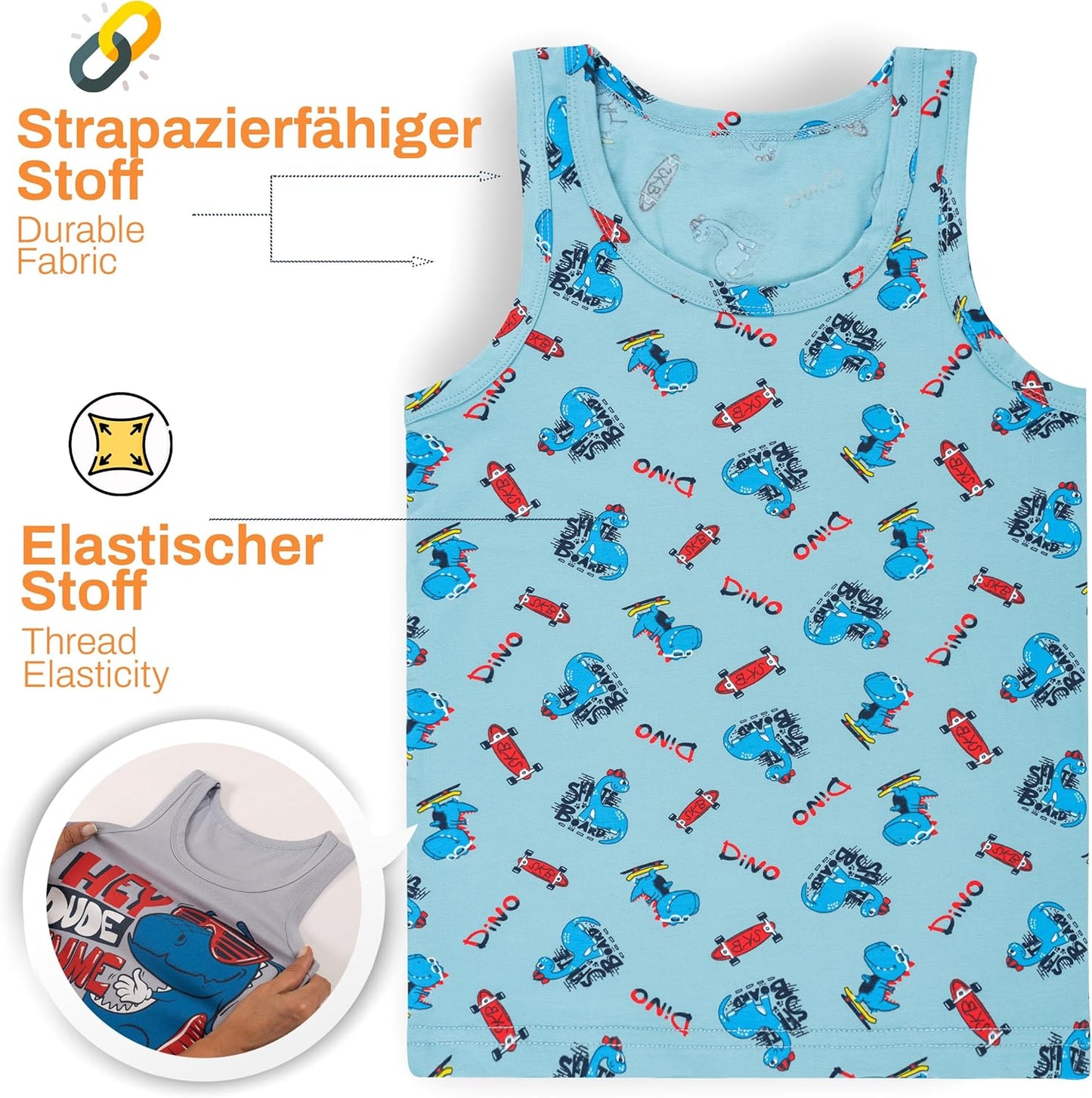 LOREZA ® 5 Pack Jungen Unterhemden aus Baumwolle Tank Top Unterwäsche Knaben