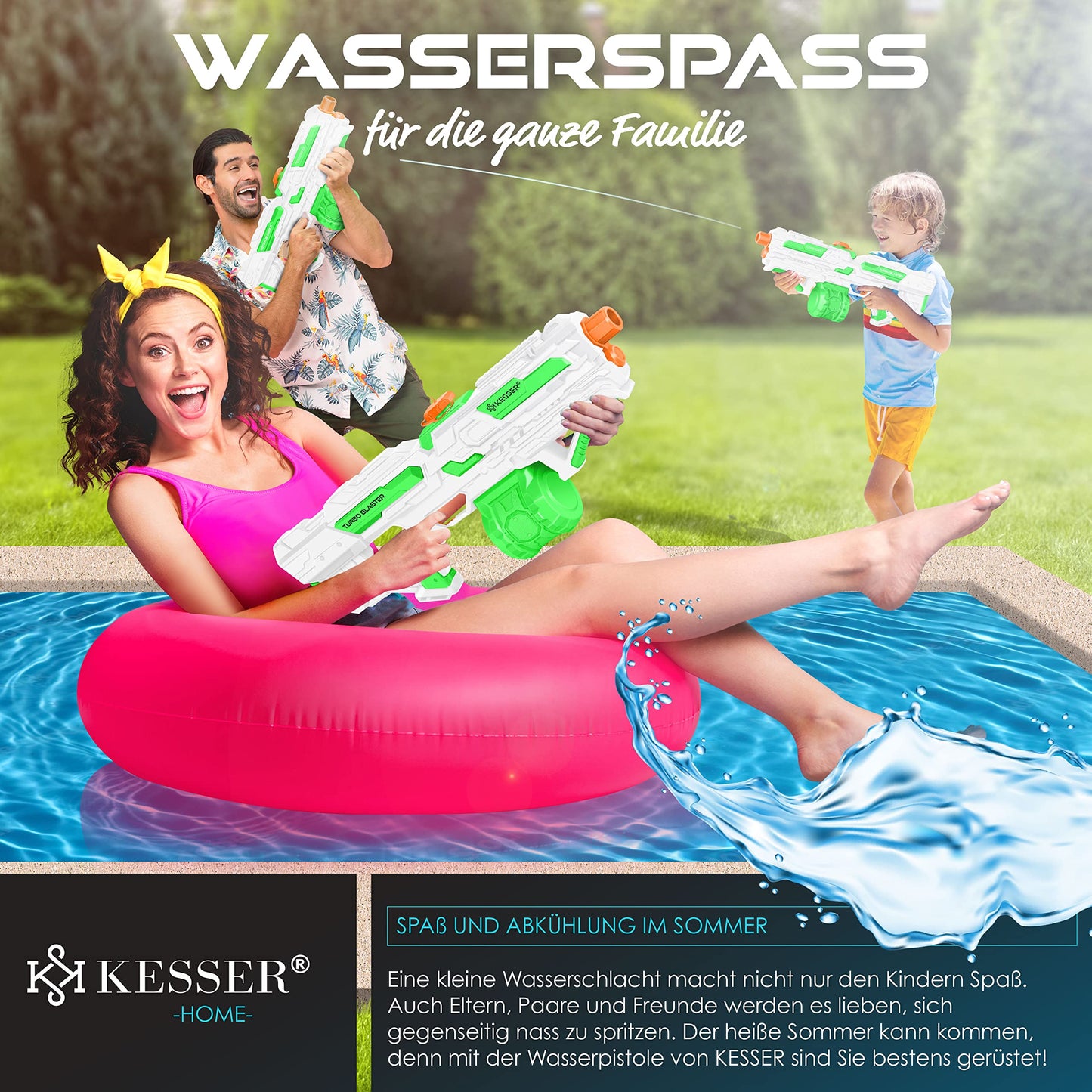 KESSER® Wasserpistole Elektrisch mit Akku Spritzpistolen 1000 ml große Wasserspritzpistole für Kinder und Erwachsene, 8m Reichweite, Wasserspielzeug inkl. Akku, Ladekabel & Extra-Tank Rot/Schwarz