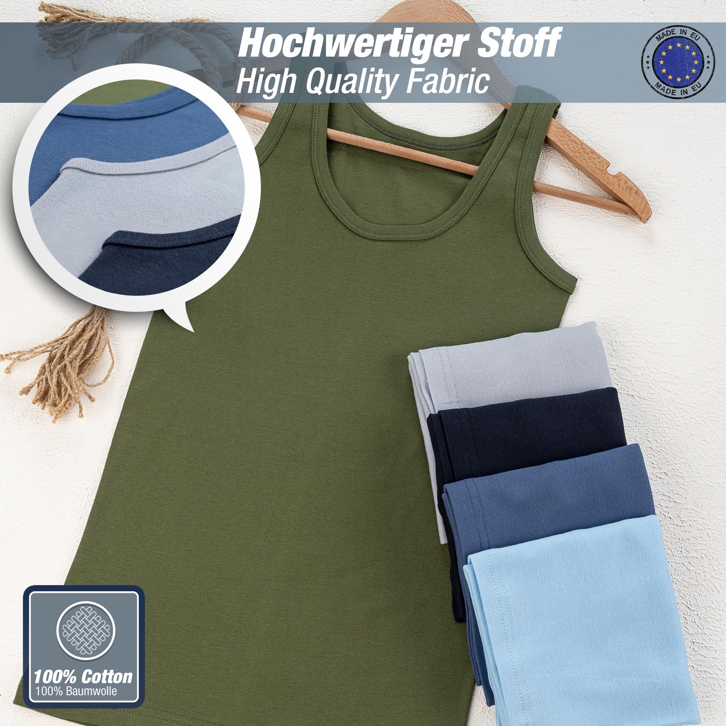 LOREZA ® 5 Pack Jungen Unterhemden Feinripp 100% Baumwolle ohne Seitennaht Tank Top