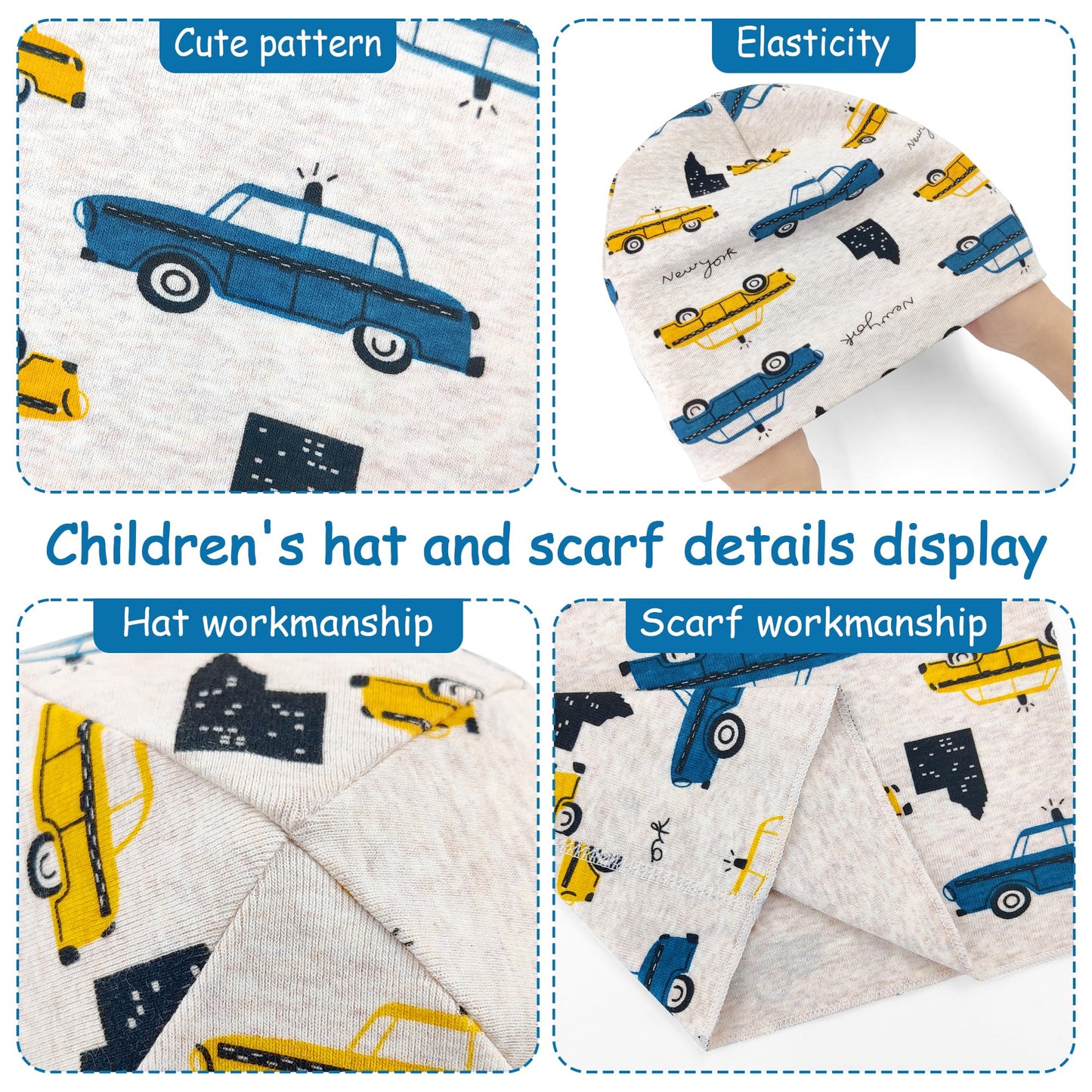 Kinder Beanie Mütze & Loop Schal Set, 95% Baumwolle Mütze Schal Set Mädchen Jungen 2-8 Jahren, Schlauchschal Warme Wintermütze Strickmützen für Herbst Winter Frühling