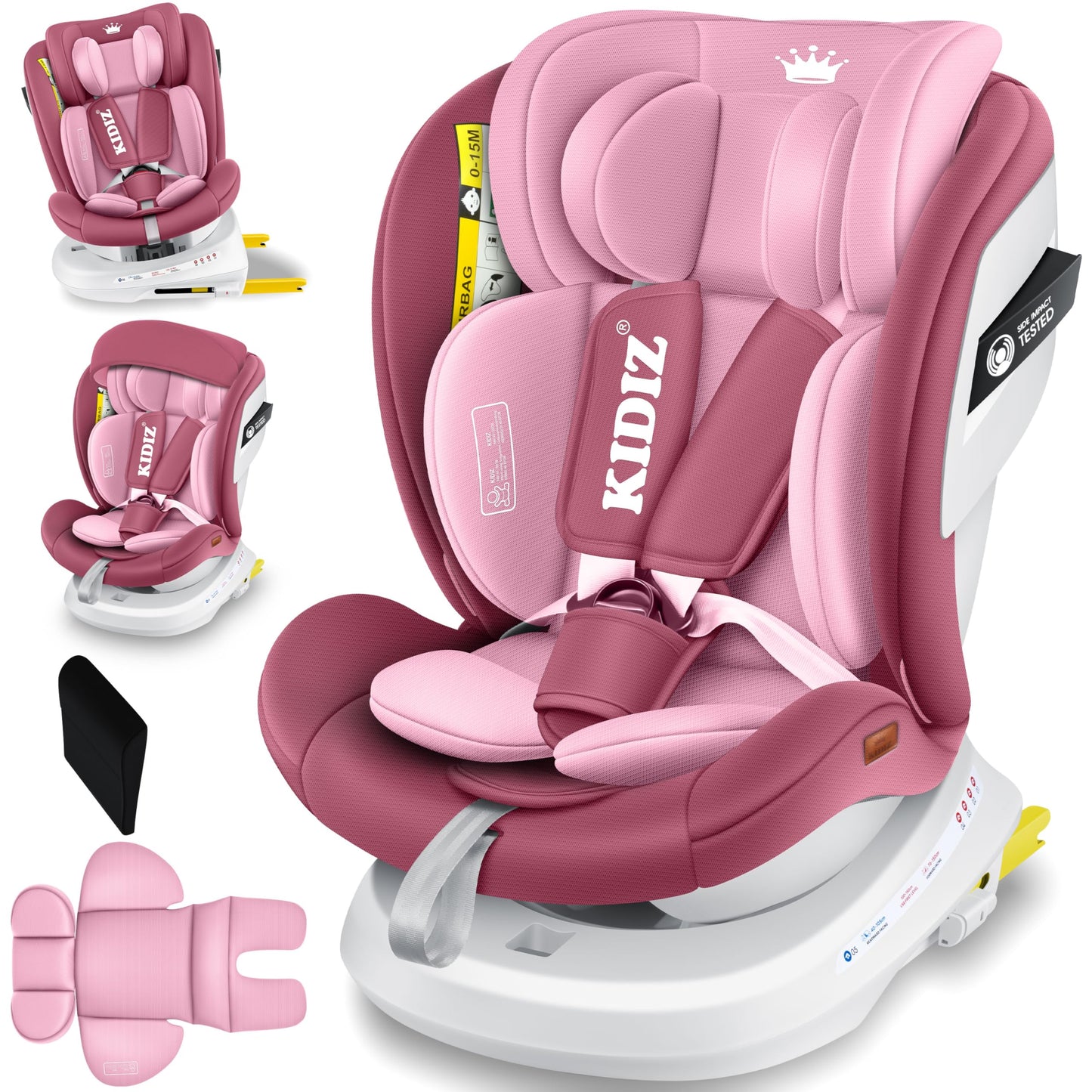 KIDIZ® Kindersitz Baby Autositz Kinderautositz Isofix Top Tether 360° drehbar Gruppe 0/1/2/3 ab Geburt 0-36kg Mit Sonnenschutzdach Seitenschutz 5 Punkt Gurt Kopfstützenverstellung ECE R129 Grau - Meloni2
