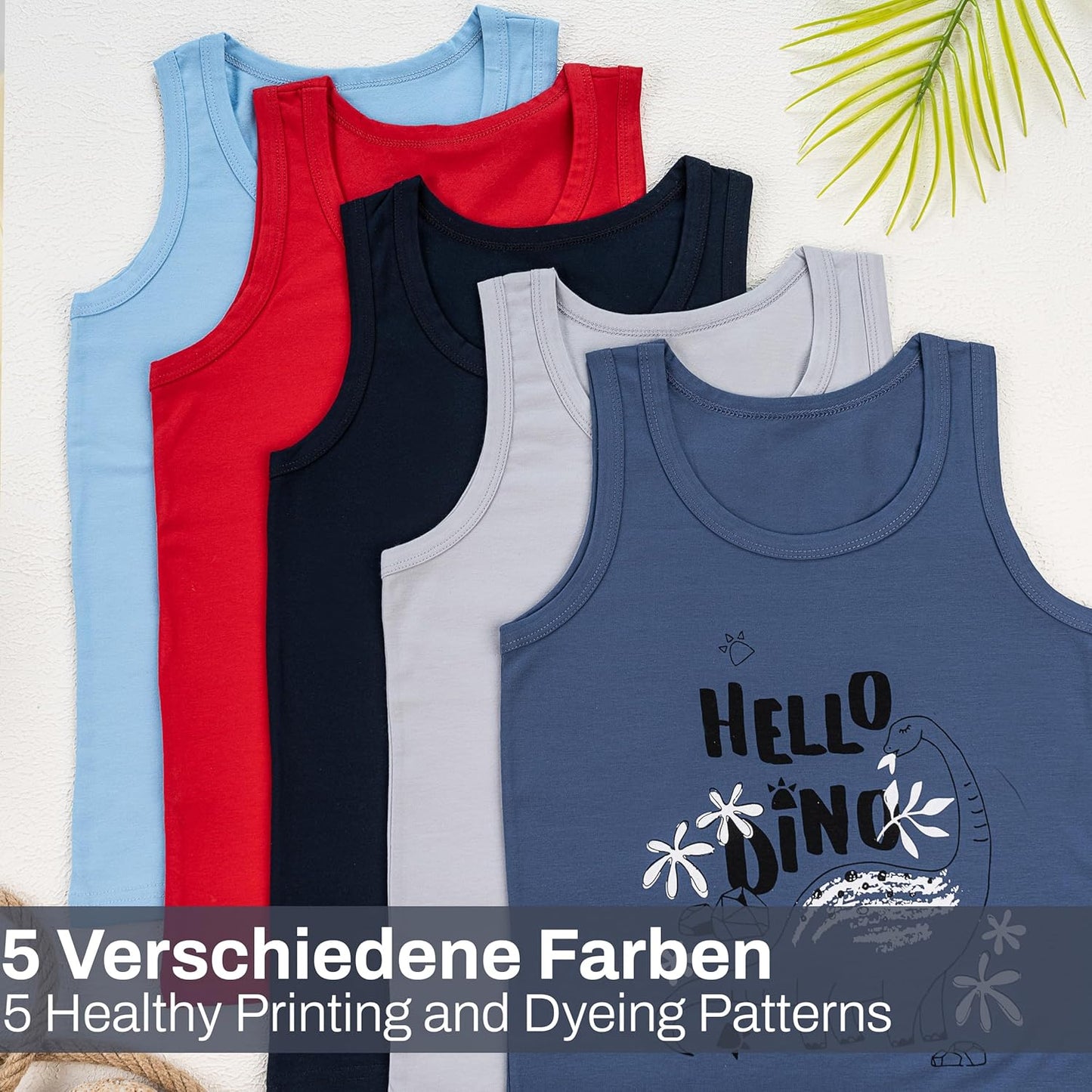 LOREZA ® 5 Pack Jungen Unterhemden aus Baumwolle Tank Top Unterwäsche Knaben