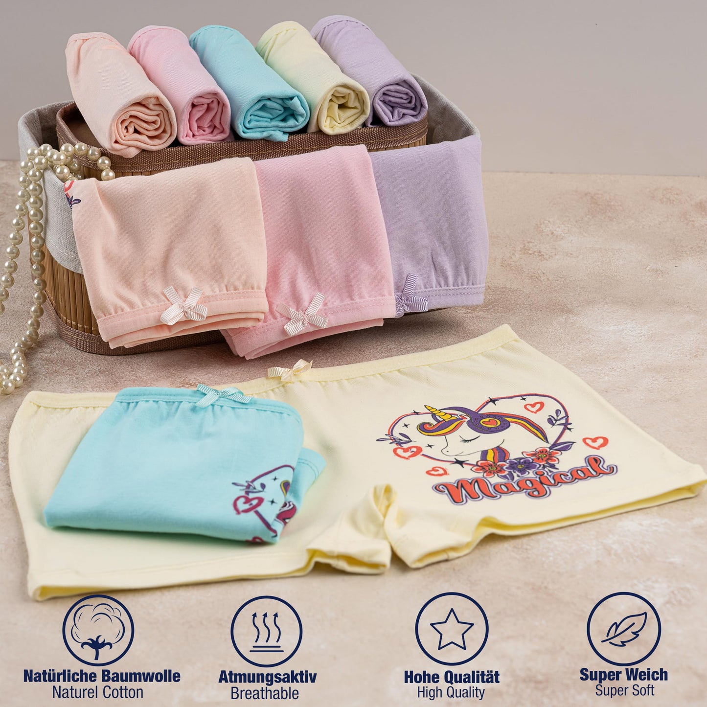 LOREZA ® 10er Pack Mädchen Pantys Boxershorts Unterwäsche aus Baumwolle - Gr. 92-170