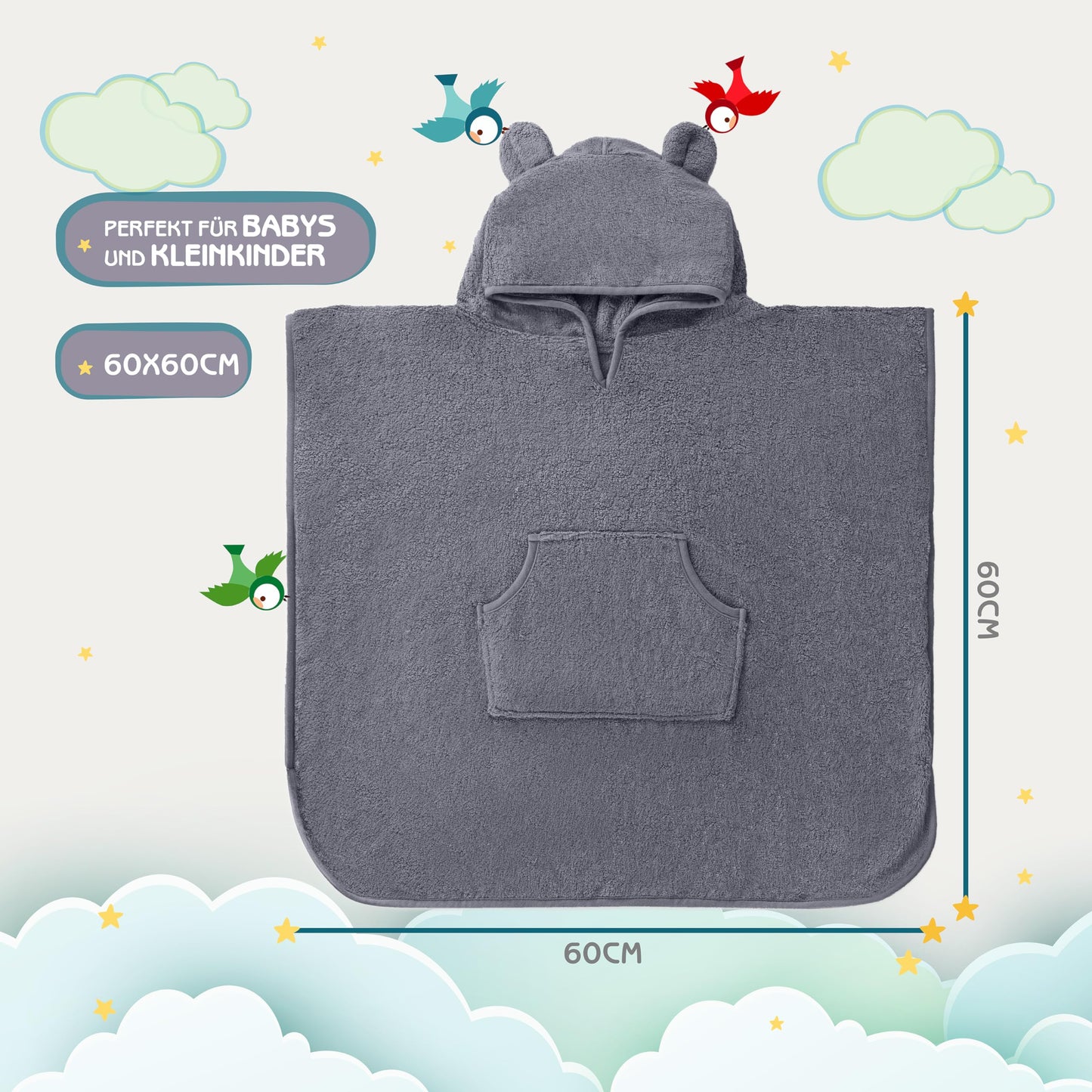 Fuchs&Panda® Badeponcho Kinder EXTRA warm, weich & kuschelig (100% Bambus) | Badeponcho Baby | Handtuch Poncho Kinder mit toller Geschenkverpackung (Kupfer-grün)