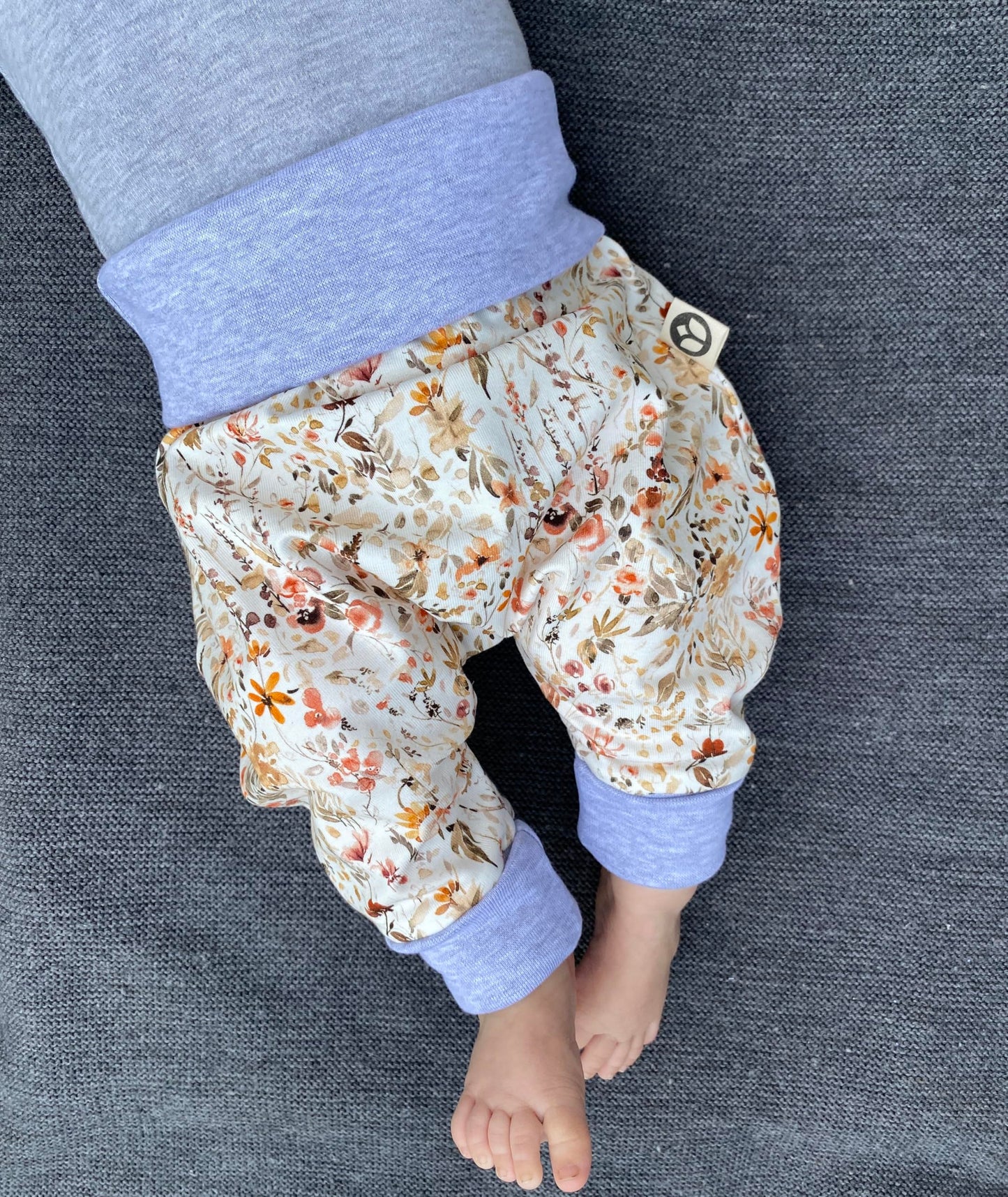 Baby Baggy Trousers, Girls' Handmade Cotton Jersey Grow Trousers, Sizes 50-74, 68-86, 92-104 (Wild Flowers, 50-74)