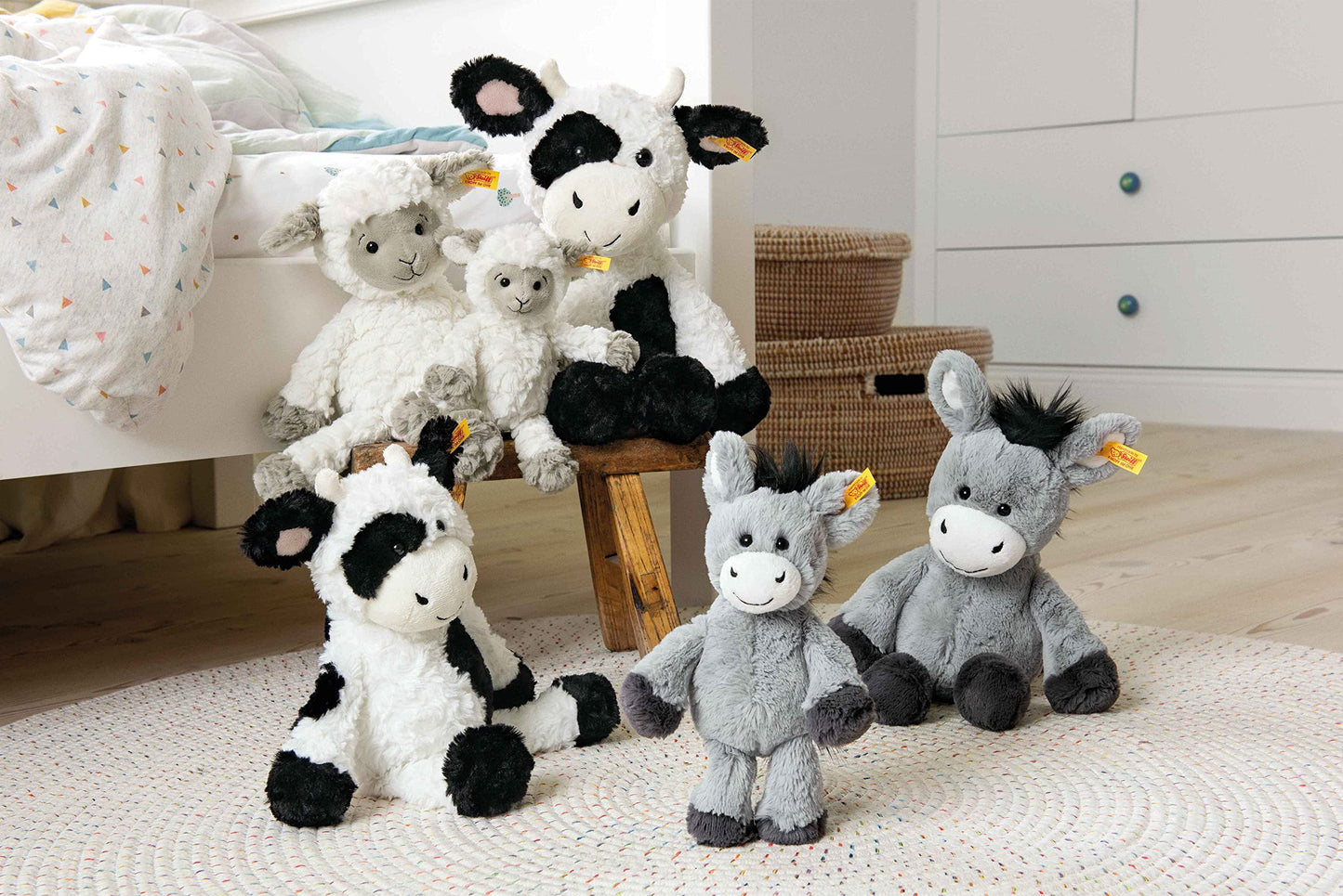 Steiff Cuddly Toy Dinkie Donkey, Cute Stuffed Toy with Plastic Eyes, Children, Boys & Girls, Friends, Plush Toy 20 cm, Light Grey, 073922