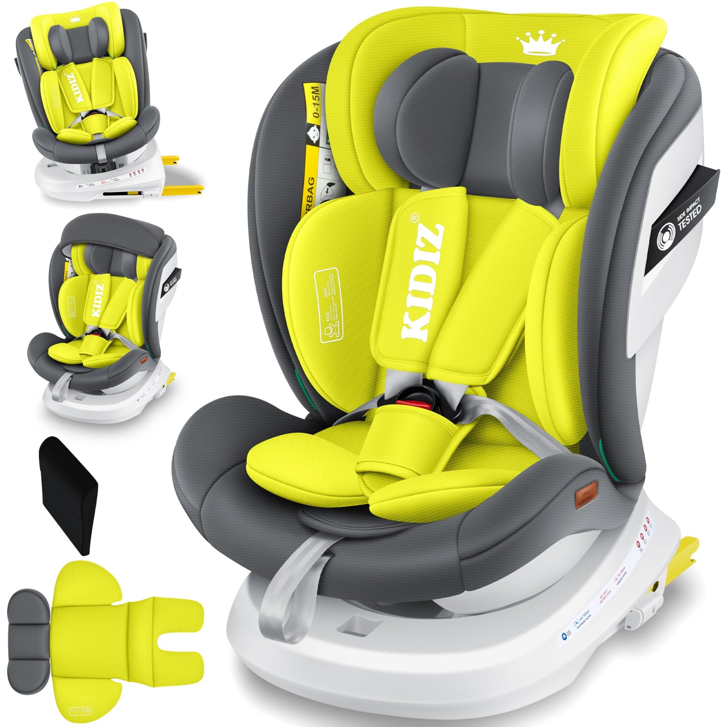KIDIZ® Kindersitz Baby Autositz Kinderautositz Isofix Top Tether 360° drehbar Gruppe 0/1/2/3 ab Geburt 0-36kg Mit Sonnenschutzdach Seitenschutz 5 Punkt Gurt Kopfstützenverstellung ECE R129 Grau - Meloni2