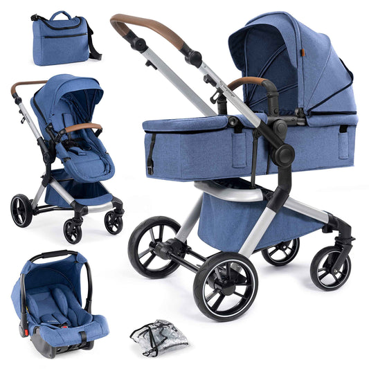 Bergsteiger Lugo 3-in-1 Pushchair Complete Set Including Accessories - Baby Seat, Buggy Attachment, Sun Protection & Weather Footmuff | Isofix Station Available