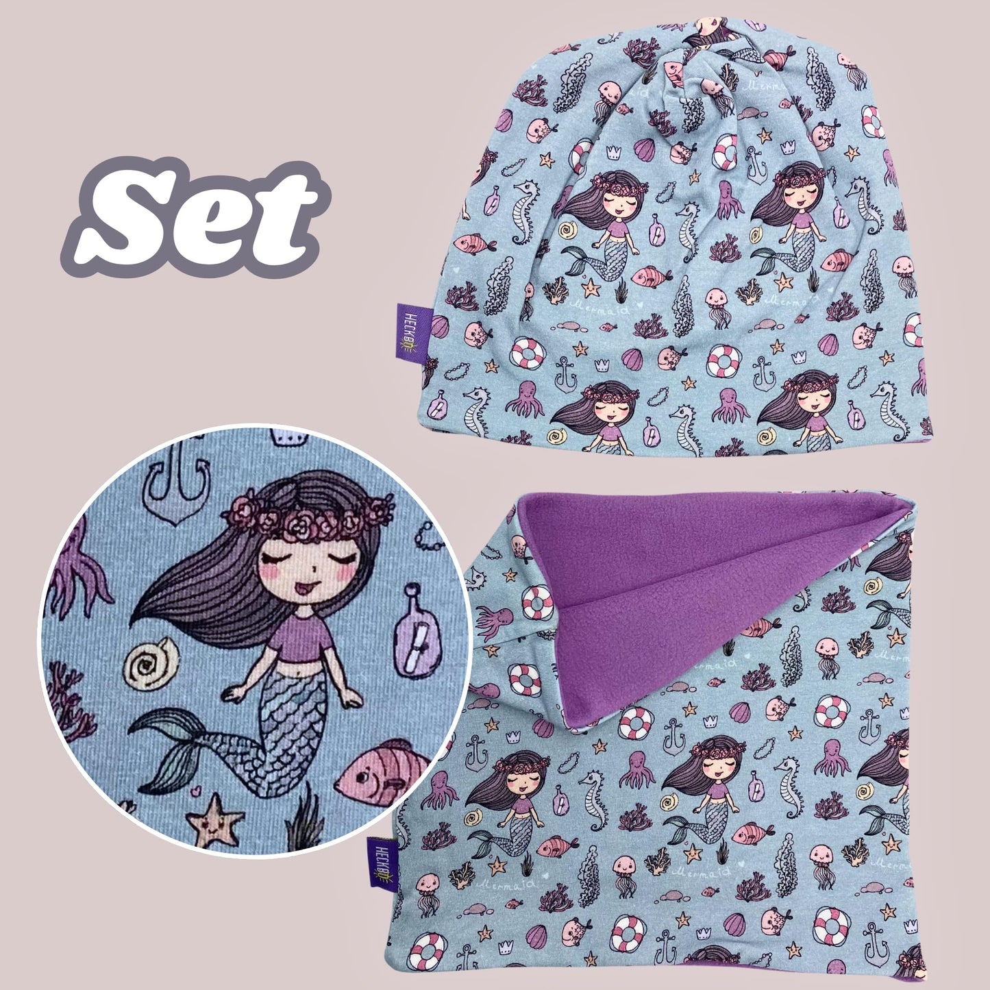 HECKBO Children's Beanie Hat & Scarf, Tube Scarf Set, for Girls and Boys, 95% Cotton, Autumn, Spring, Winter
