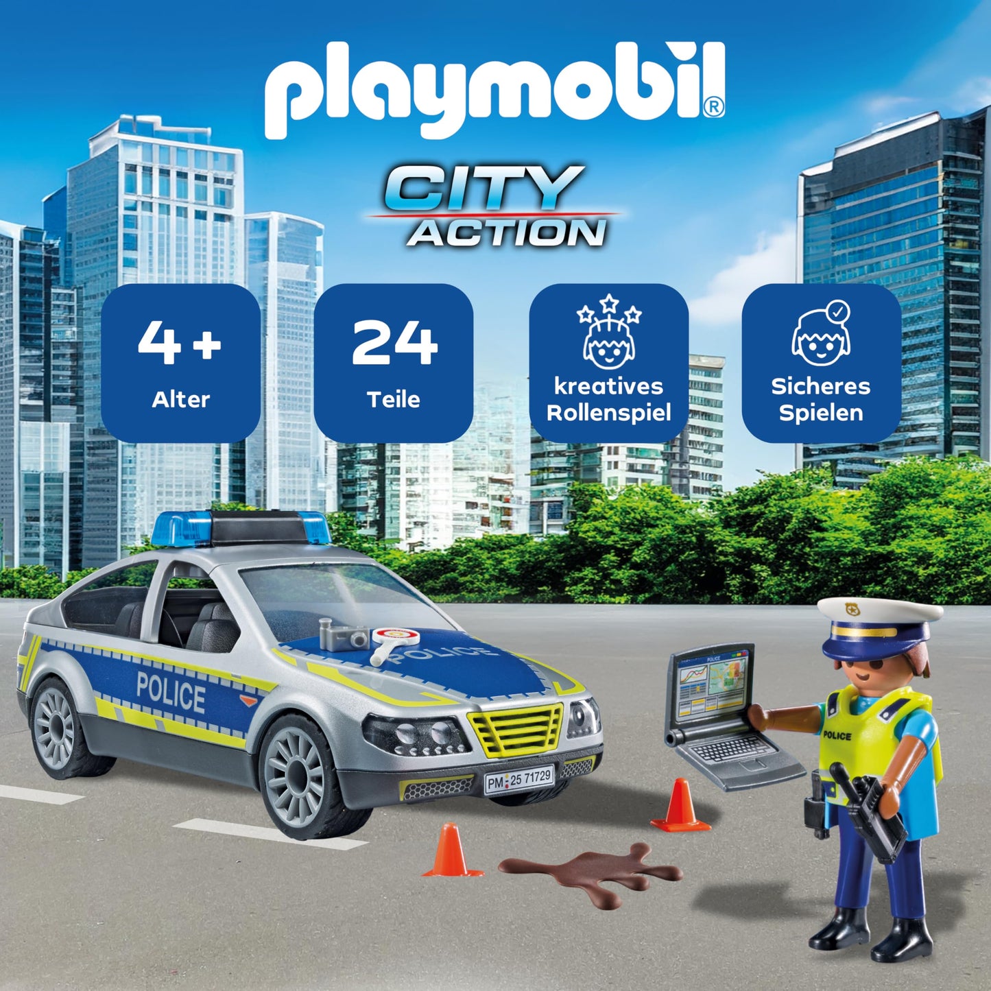 PLAYMOBIL | Action Heroes | Polizei Streifenwagen | Polizeiauto | Spielzeugauto | Spielzeug für Kinder ab 4 Jahren | 71729