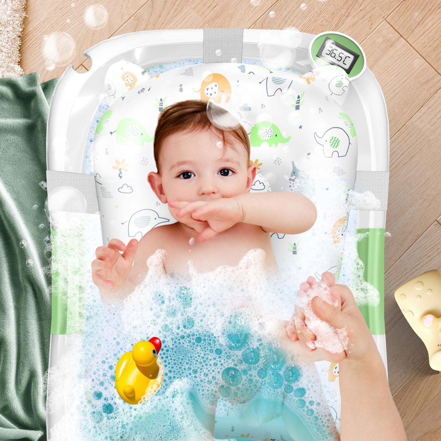 KIDIZ® Baby Bathtub, Baby Bathtub, Space-Saving & Foldable, Bath Tub, Shower Tray for Newborns, Toddlers, 0-24 Months, Portable Travel Shower for Babies, Ergonomic Bathtub with Thermostat and