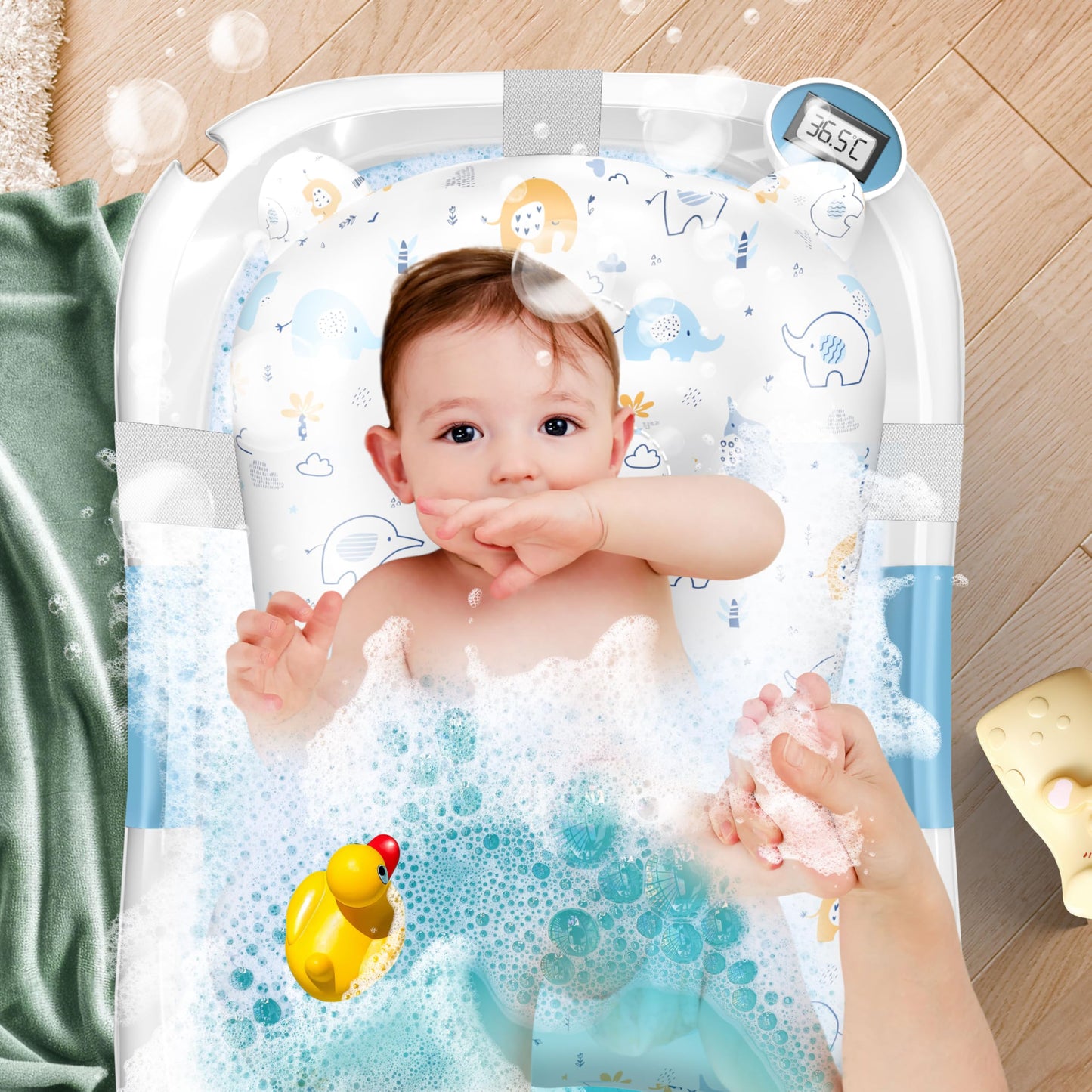 KIDIZ® Baby Bathtub, Baby Bathtub, Space-Saving & Foldable, Bath Tub, Shower Tray for Newborns, Toddlers, 0-24 Months, Portable Travel Shower for Babies, Ergonomic Bathtub with Thermostat and