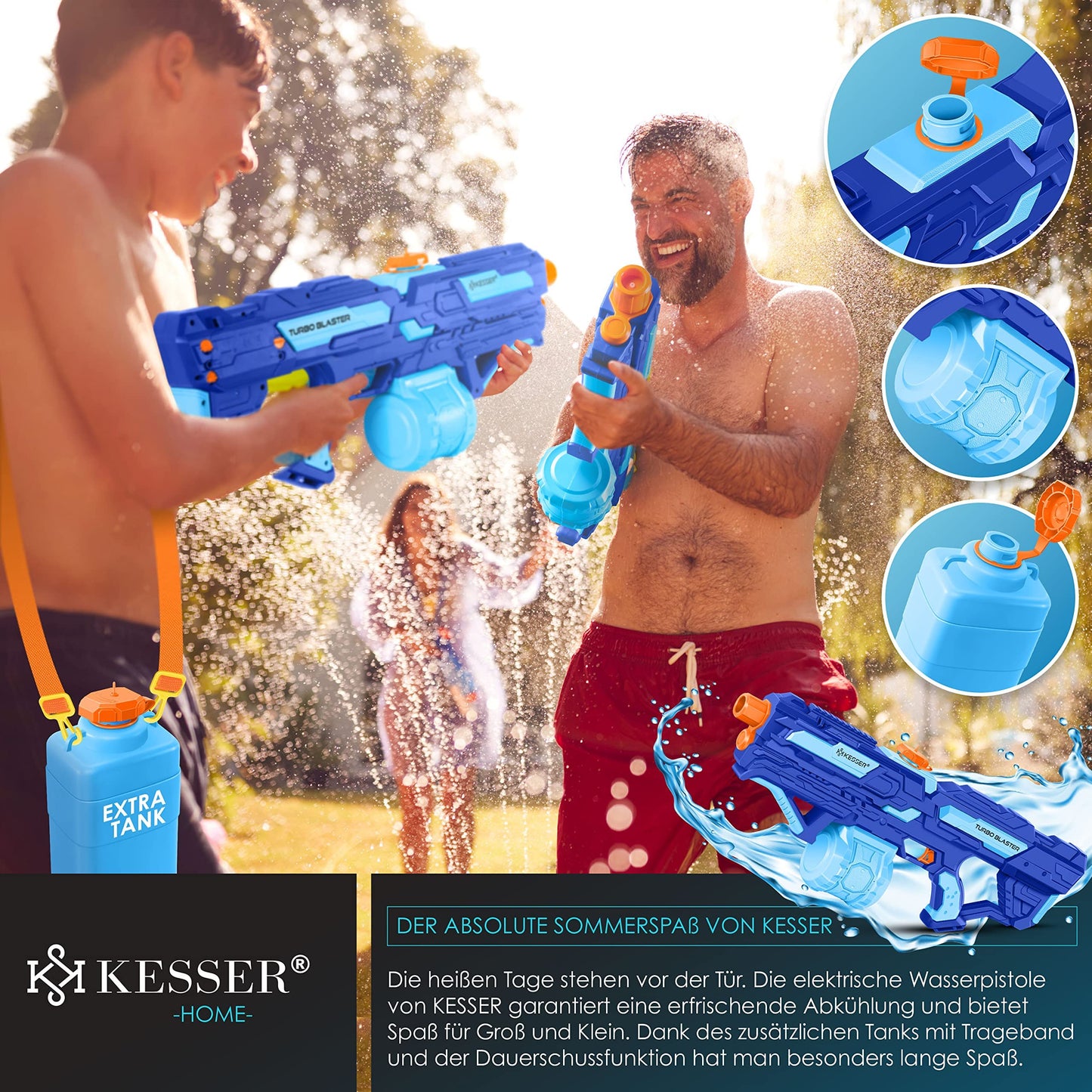 KESSER® Wasserpistole Elektrisch mit Akku Spritzpistolen 1000 ml große Wasserspritzpistole für Kinder und Erwachsene, 8m Reichweite, Wasserspielzeug inkl. Akku, Ladekabel & Extra-Tank Rot/Schwarz
