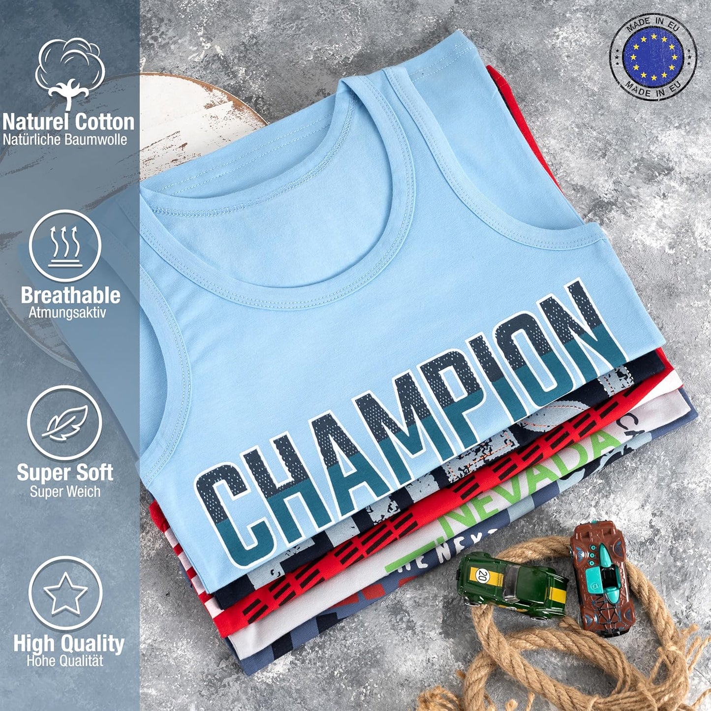 LOREZA ® 5 Pack Jungen Unterhemden aus Baumwolle Tank Top Unterwäsche Knaben