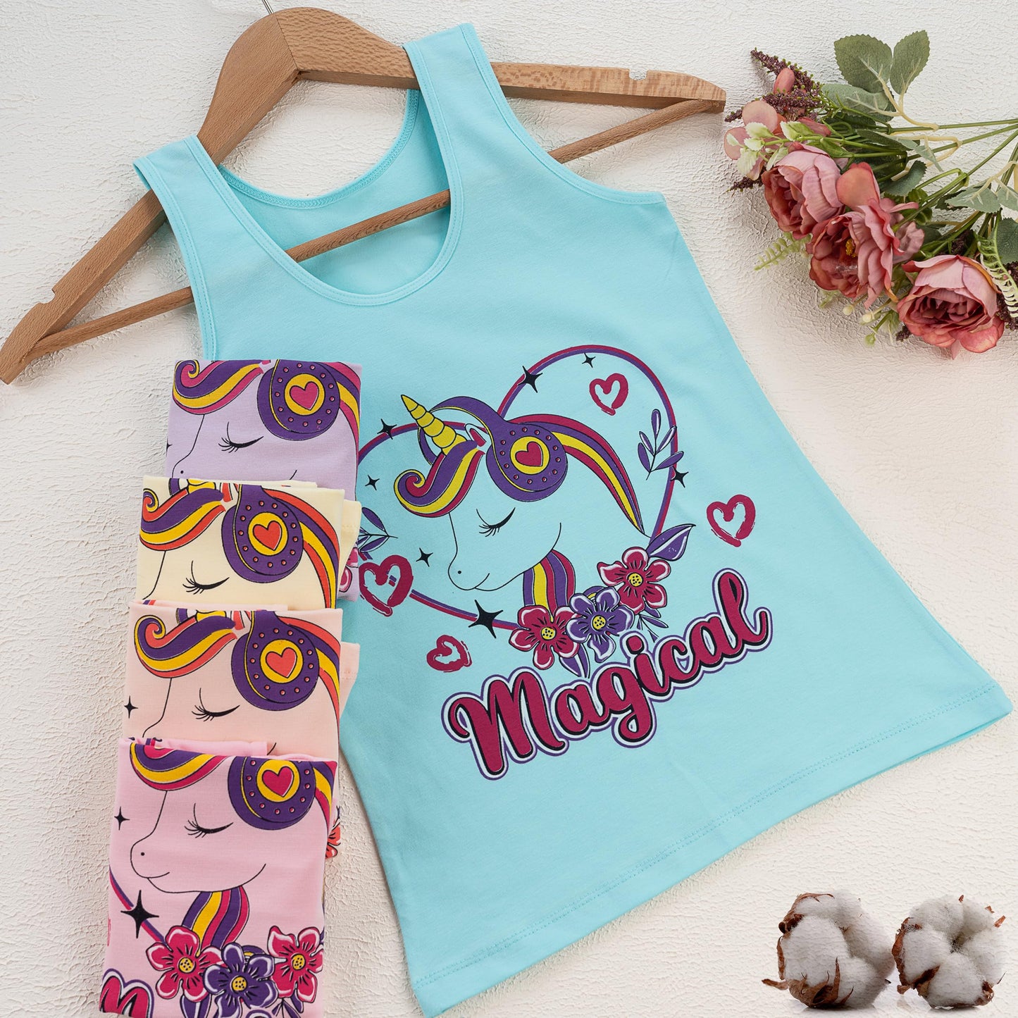 LOREZA ® 5 girls' cotton undershirts tank tops - sizes 92-170
