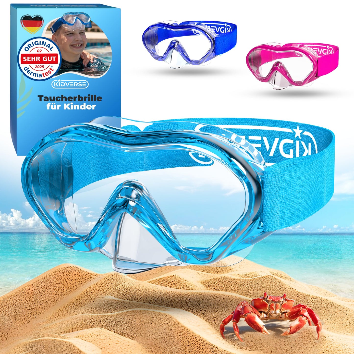 KIDVERSE Schnorchelset Kinder - Taucherbrille mit Schnorchel - Panorama Taucherbrille mit Nase - Kindertaucherbrille Alternative Schnorchelmaske