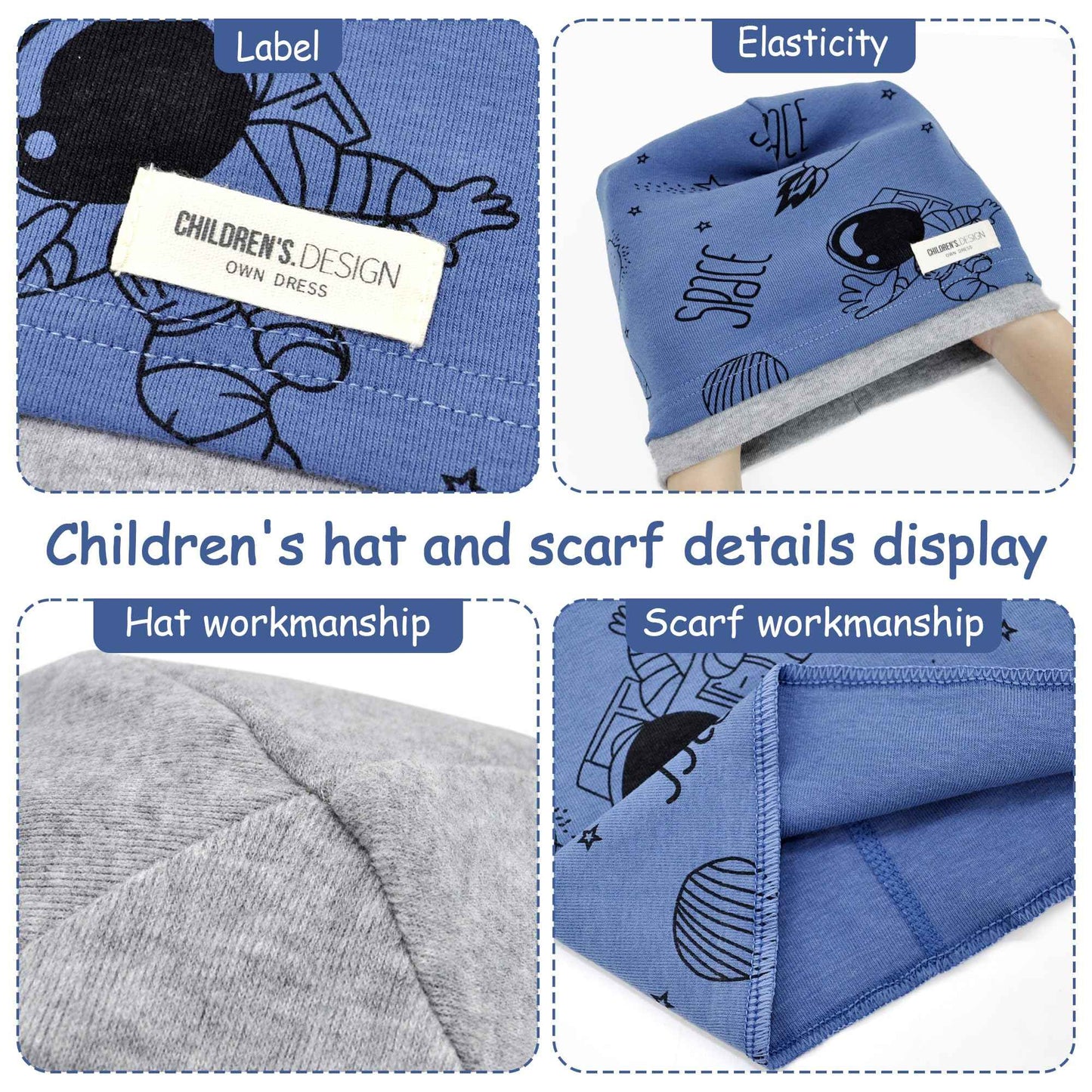Kinder Beanie Mütze & Loop Schal Set, 95% Baumwolle Mütze Schal Set Mädchen Jungen 2-8 Jahren, Schlauchschal Warme Wintermütze Strickmützen für Herbst Winter Frühling