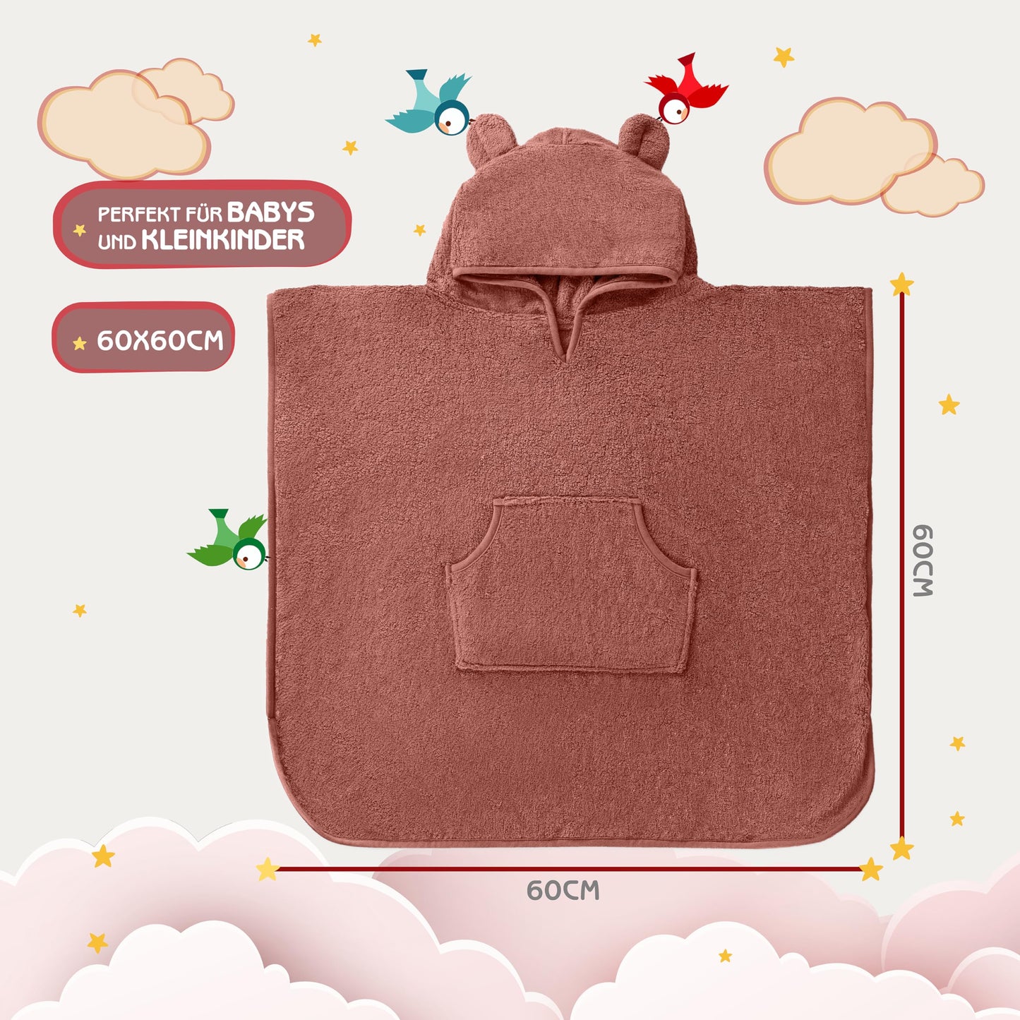 Fuchs&Panda® Badeponcho Kinder EXTRA warm, weich & kuschelig (100% Bambus) | Badeponcho Baby | Handtuch Poncho Kinder mit toller Geschenkverpackung (Kupfer-grün)