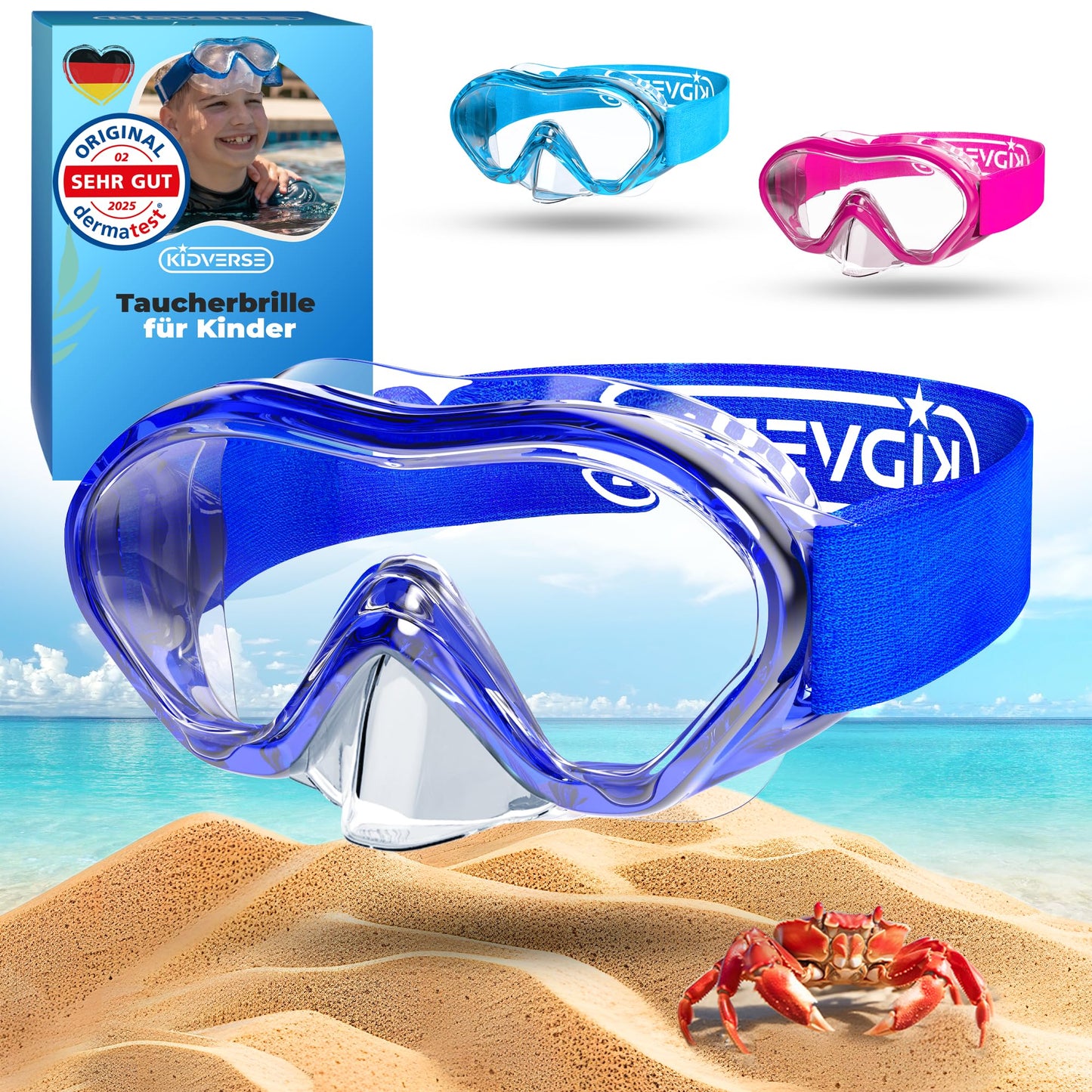 KIDVERSE Schnorchelset Kinder - Taucherbrille mit Schnorchel - Panorama Taucherbrille mit Nase - Kindertaucherbrille Alternative Schnorchelmaske