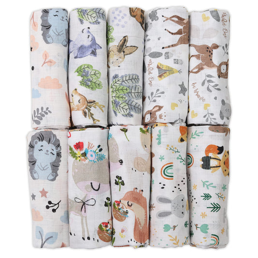 FENSILO - Mulltücher - Mullwindeln - 10er Pack 70x80 cm - Stoffwindeln, Made IN EU, schadstoffgeprüft - Spucktücher Set für Mädchen – Baby Mullwindeln- Rosa - Oeko-TEX Zertifiziert