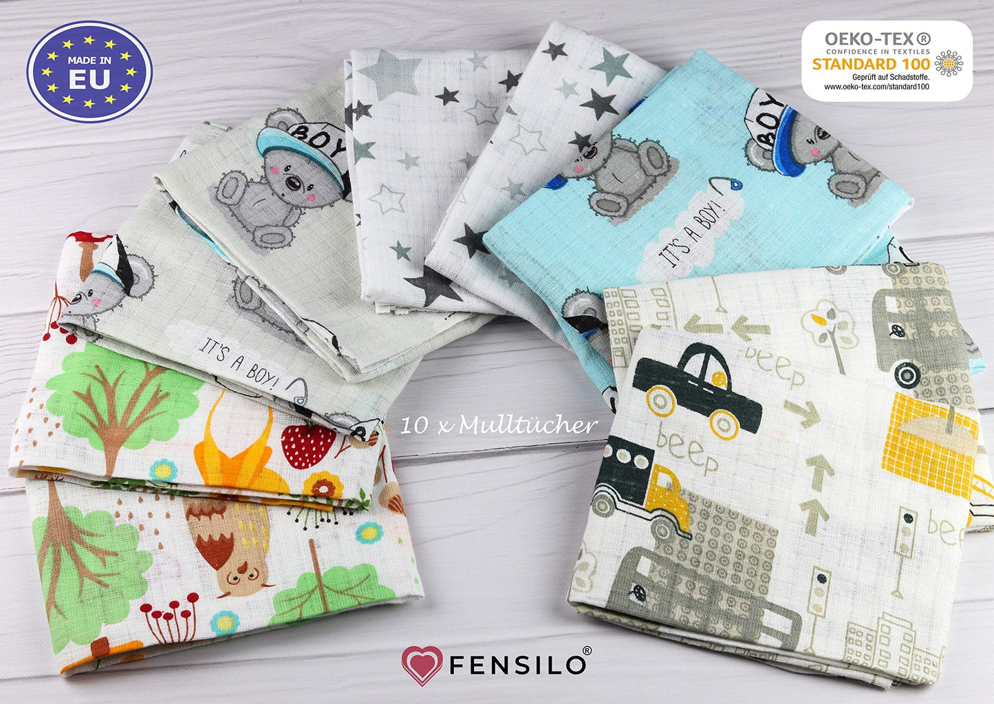 FENSILO - Mulltücher - Mullwindeln - 10er Pack 70x80 cm - Stoffwindeln, Made IN EU, schadstoffgeprüft - Spucktücher Set für Mädchen – Baby Mullwindeln- Rosa - Oeko-TEX Zertifiziert