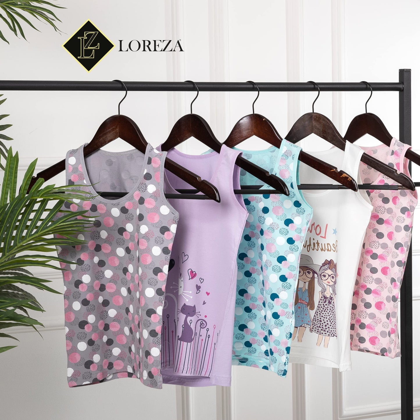 LOREZA ® 5 girls' cotton undershirts tank tops - sizes 92-170