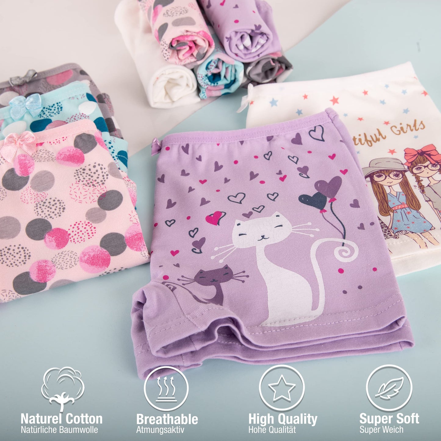 LOREZA ® 10er Pack Mädchen Pantys Boxershorts Unterwäsche aus Baumwolle - Gr. 92-170