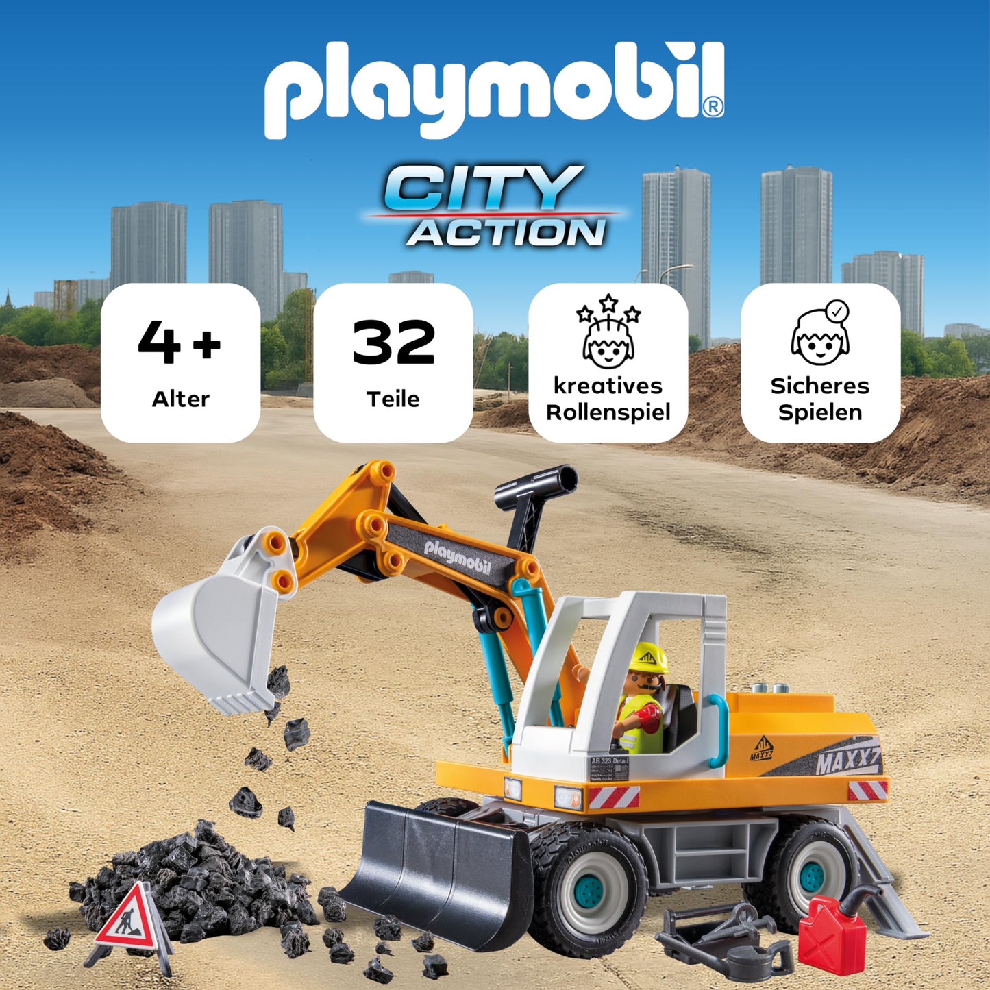 PLAYMOBIL Road Construction Site Toy Child Construction Site Play Set Toy for Children from 4 Years 71751