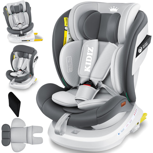 KIDIZ® Kindersitz Baby Autositz Kinderautositz Isofix Top Tether 360° drehbar Gruppe 0/1/2/3 ab Geburt 0-36kg Mit Sonnenschutzdach Seitenschutz 5 Punkt Gurt Kopfstützenverstellung ECE R129 Grau - Meloni2