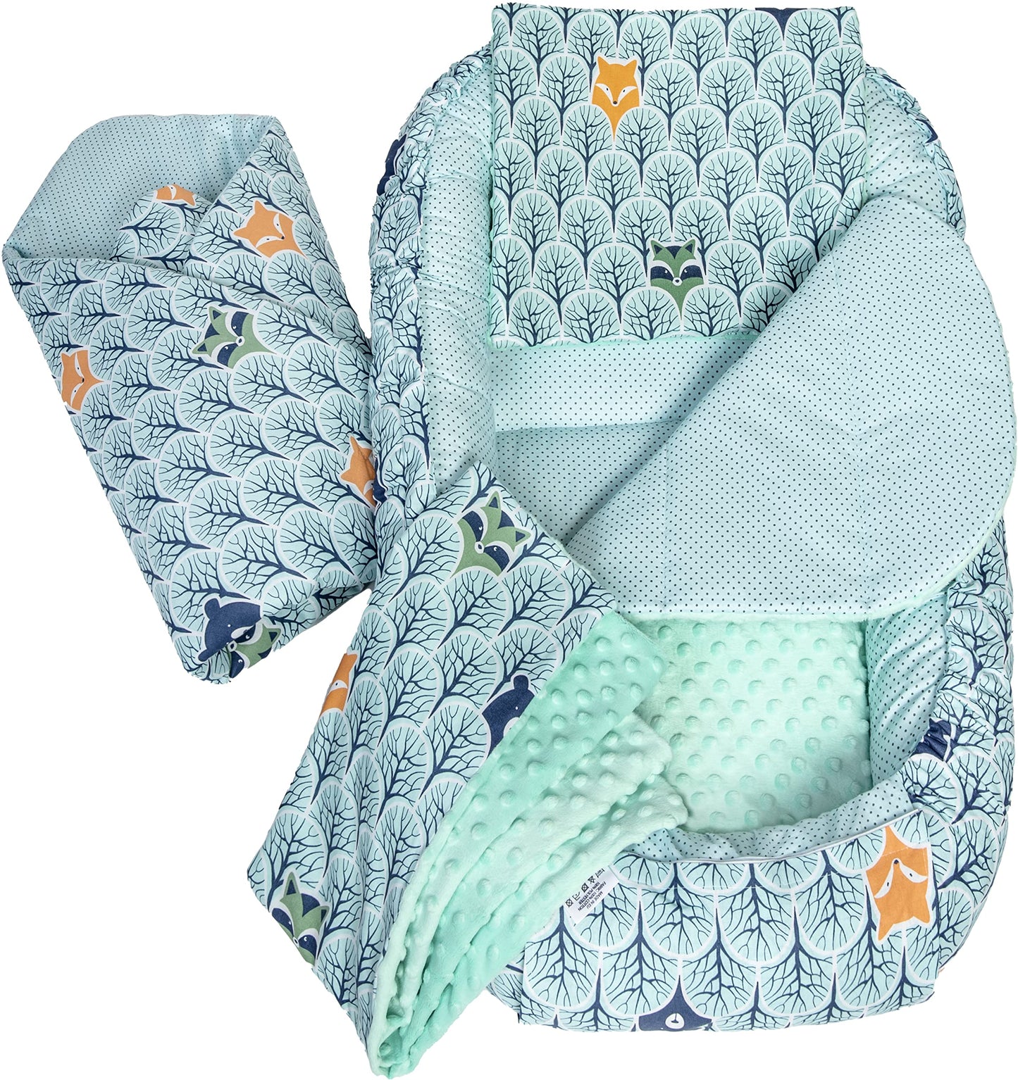 Medi Partners Babynestchen Babynest Set 100x60x15 Kuschelnest 5 teilig herausnehmbarer Einsatz Kokon Nestchen Babys Neugeborene 100% Baumwolle (REH mit Grauem Minky) - Meloni2